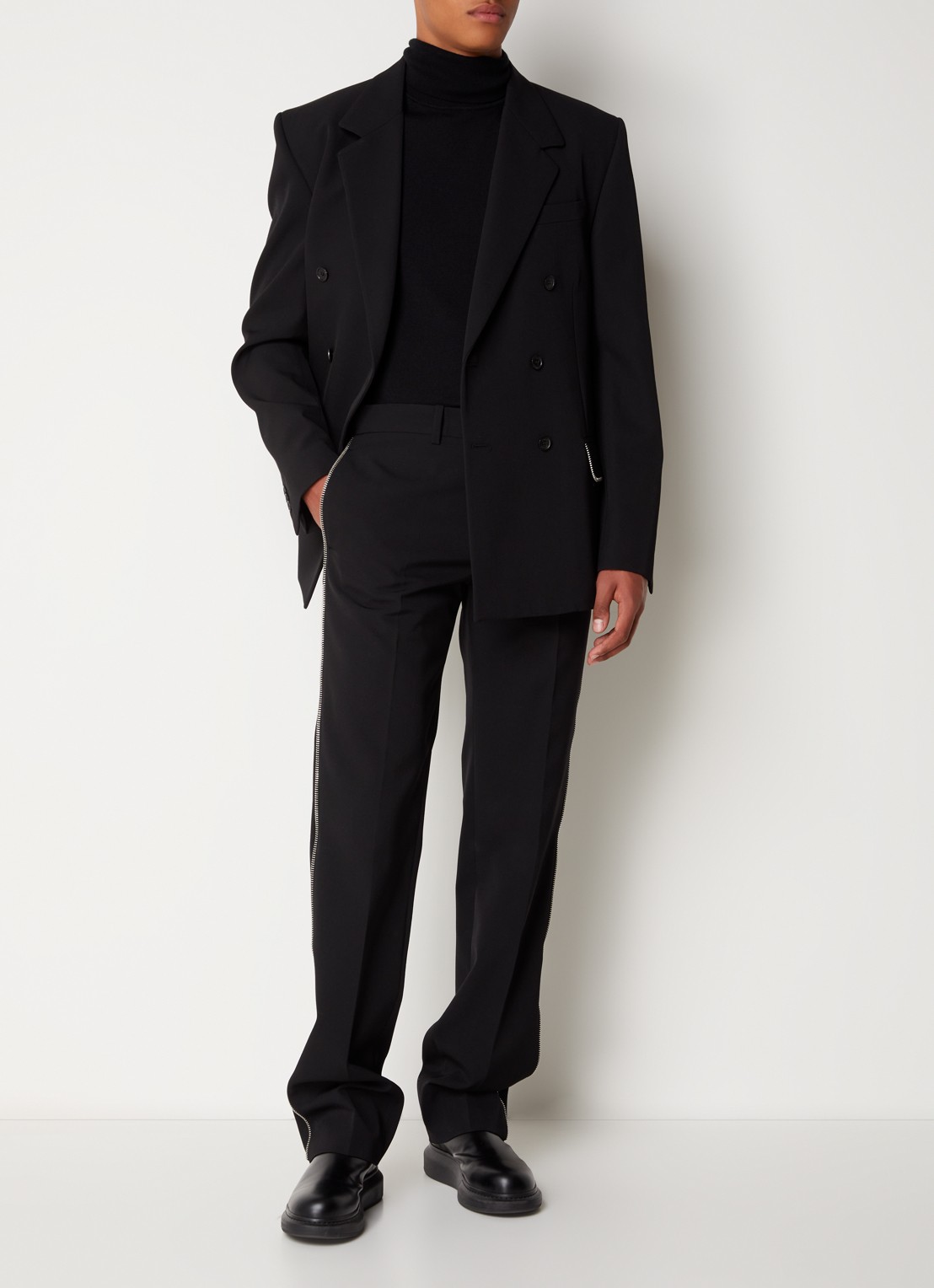 Off-White Tapered fit pantalon van wol met ritsdetail - voorkant 6 zwart