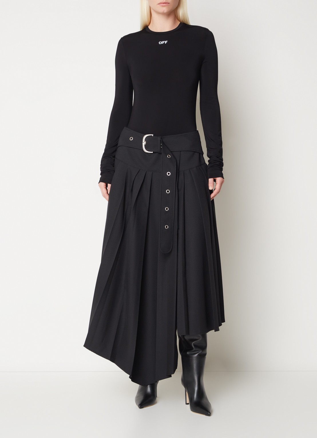Off-White Tech Drill maxi rok met plissé en asymmetrische zoom - voorkant 5 zwart