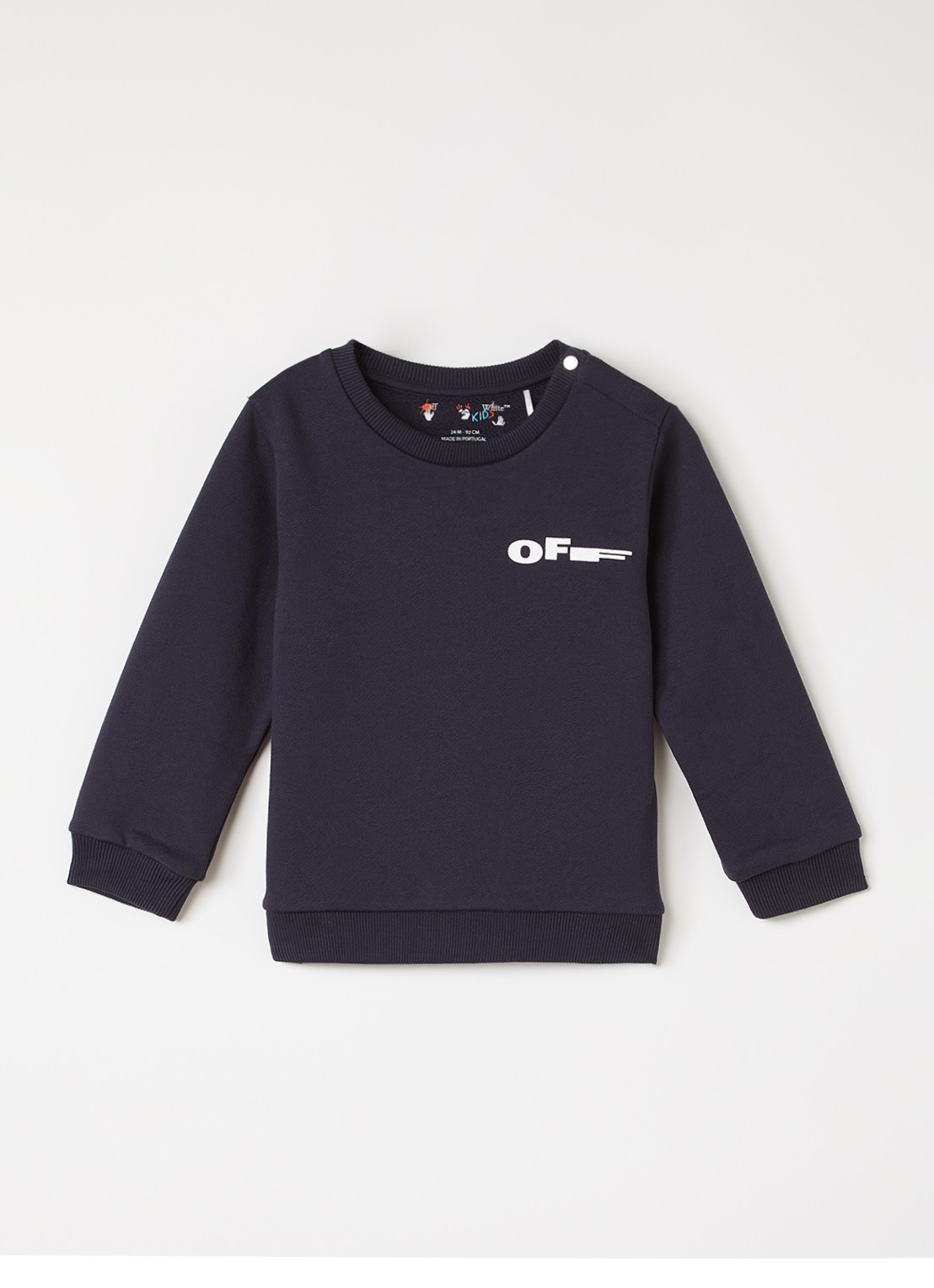 Off-White Type sweater met logo- en bakprint - voorkant donkerblauw