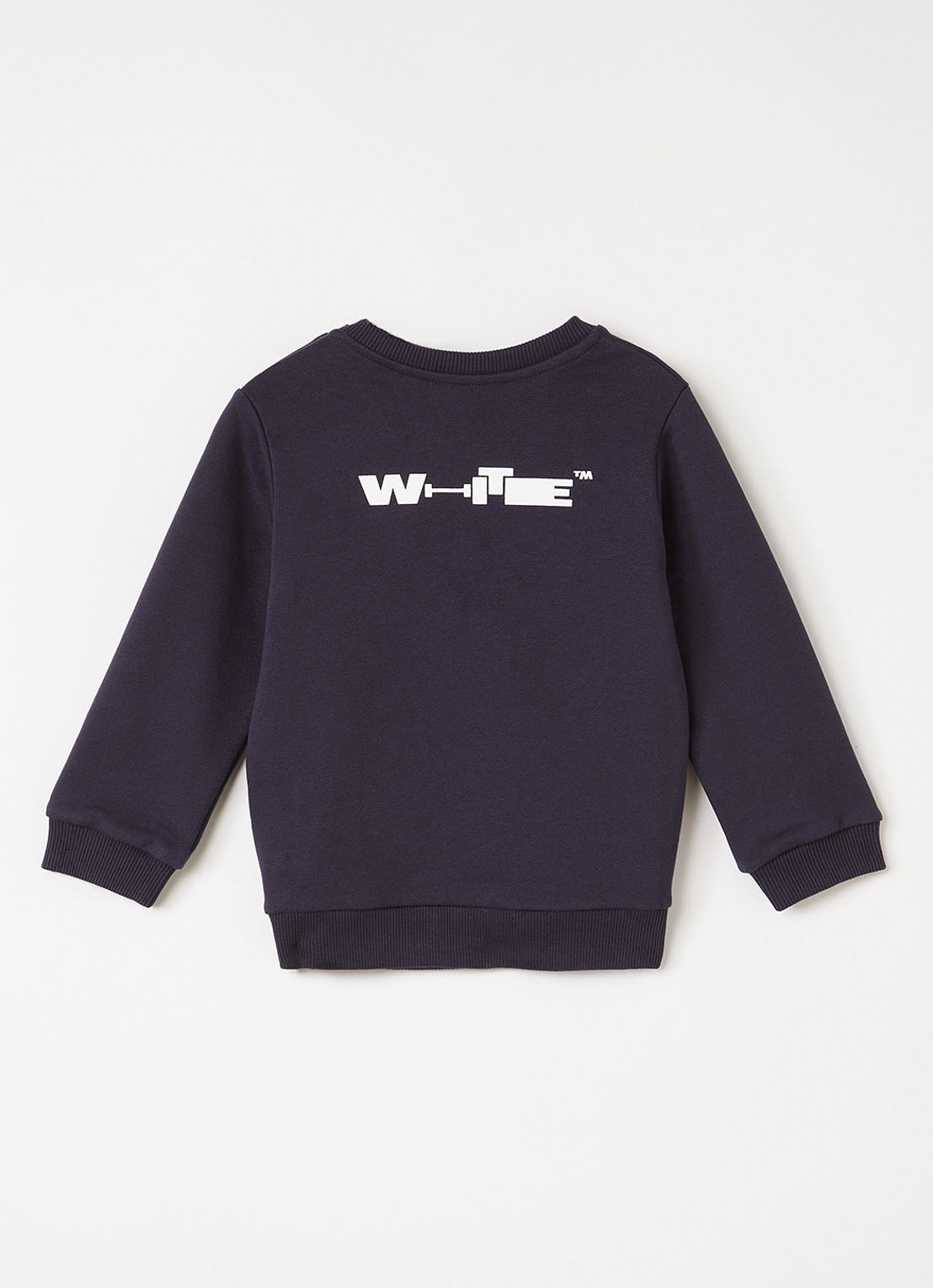 Off-White Type sweater met logo- en bakprint - voorkant 2 donkerblauw