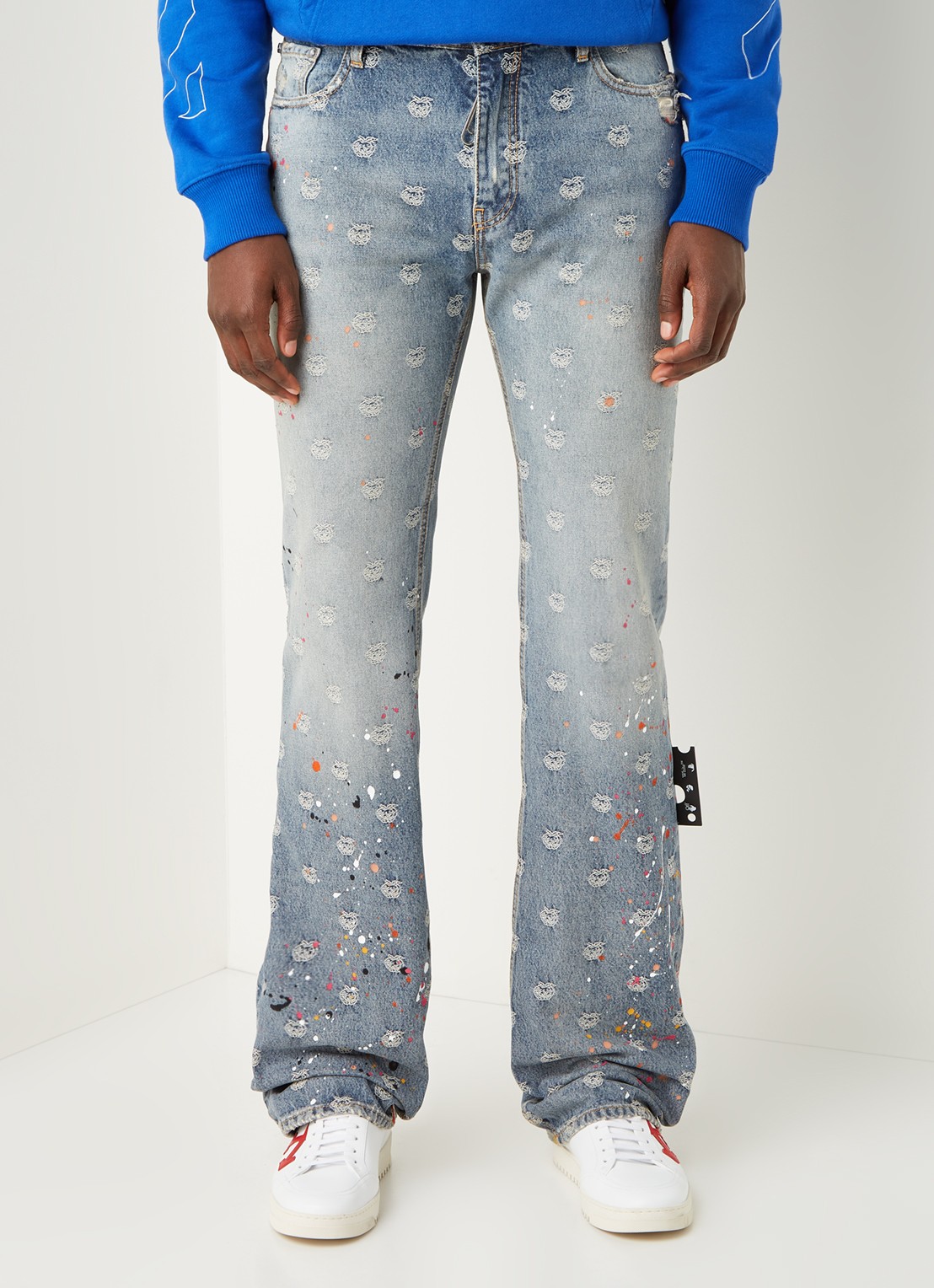 Off-White Wide fit jeans met print - detail indigo