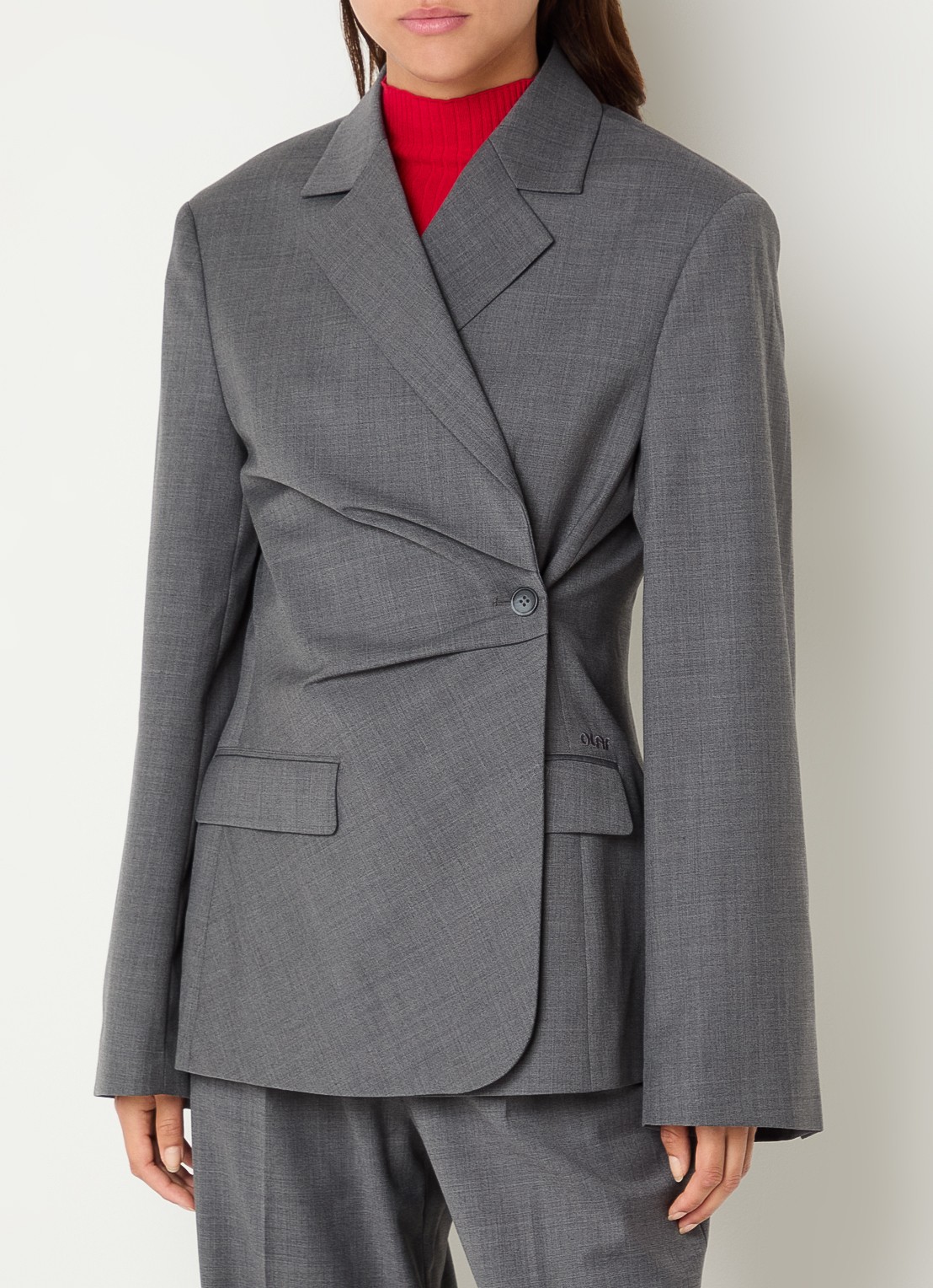 OLAF Blazer in wolblend met overslag - detail 2 donkergrijs
