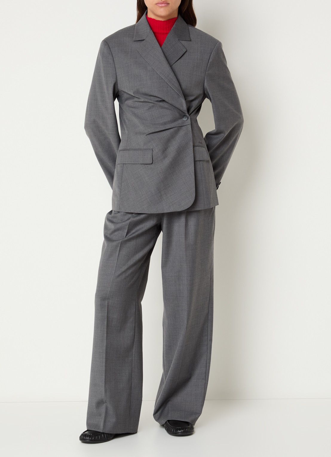 OLAF Blazer in wolblend met overslag - voorkant 4 donkergrijs
