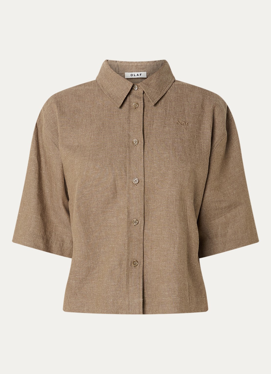 OLAF Blouse van linnen met logoborduring - voorkant 2 zand