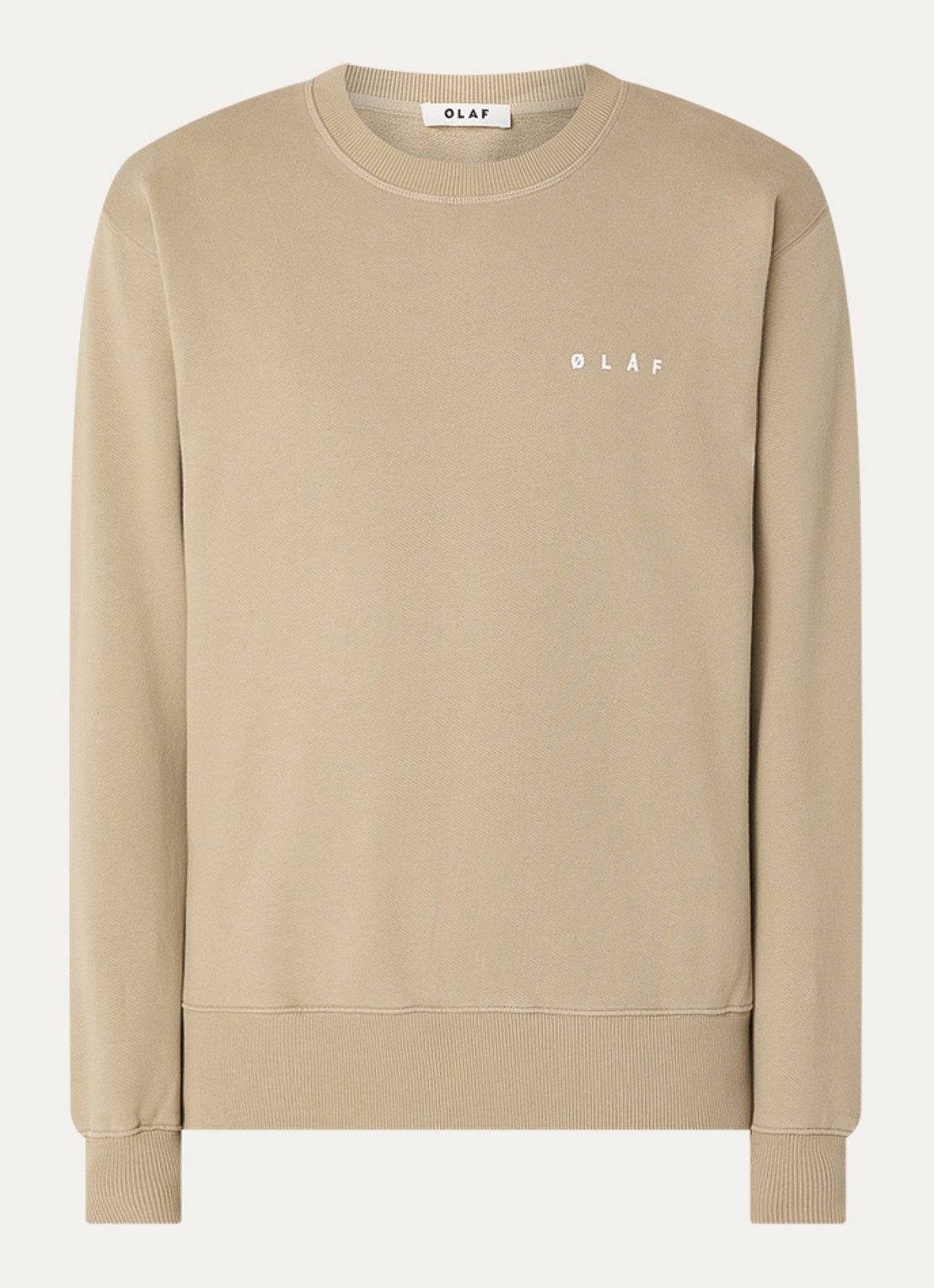 OLAF Brushstroke sweater met logo- en backprint - voorkant beige