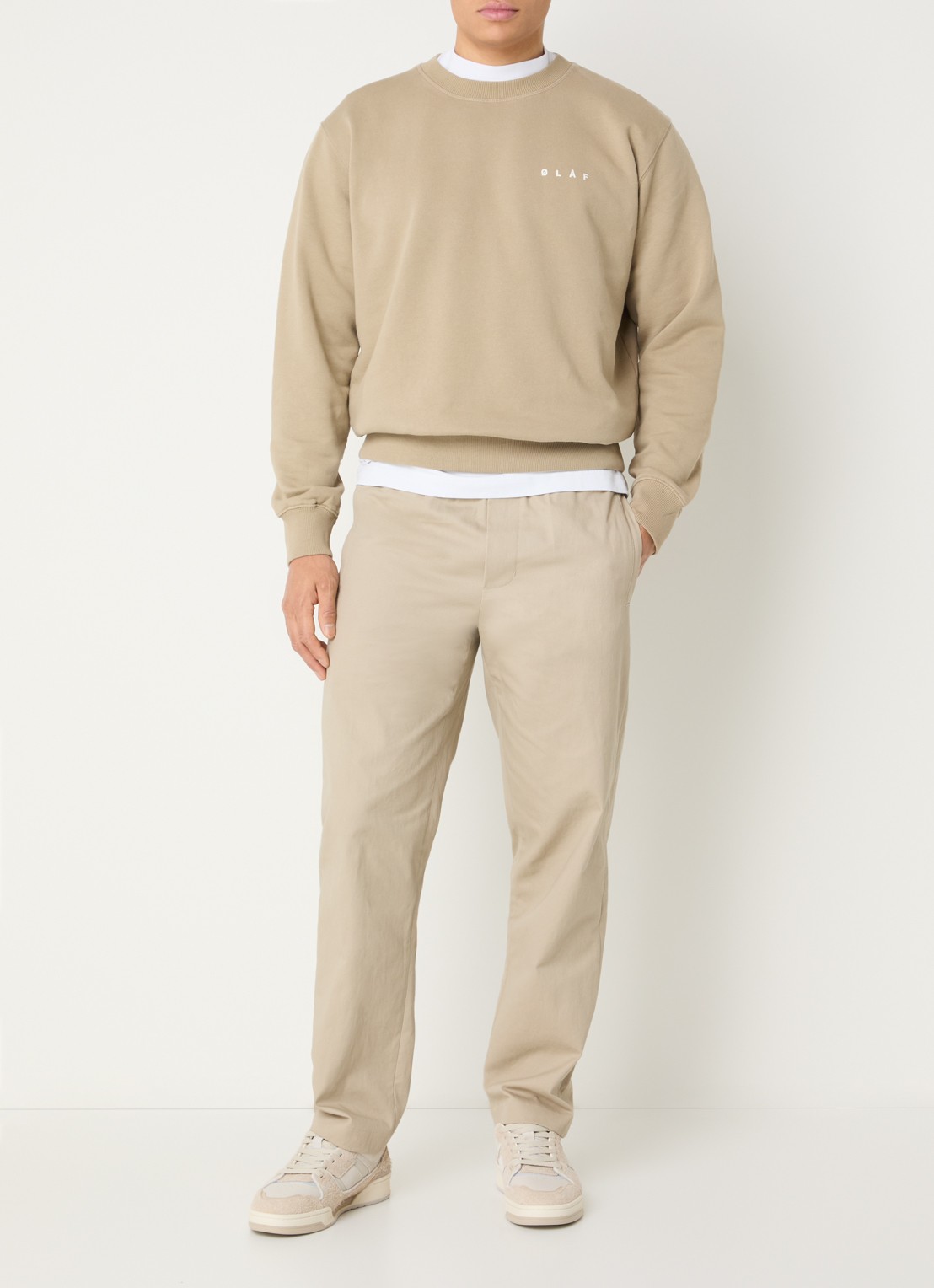 OLAF Brushstroke sweater met logo- en backprint - voorkant 2 beige