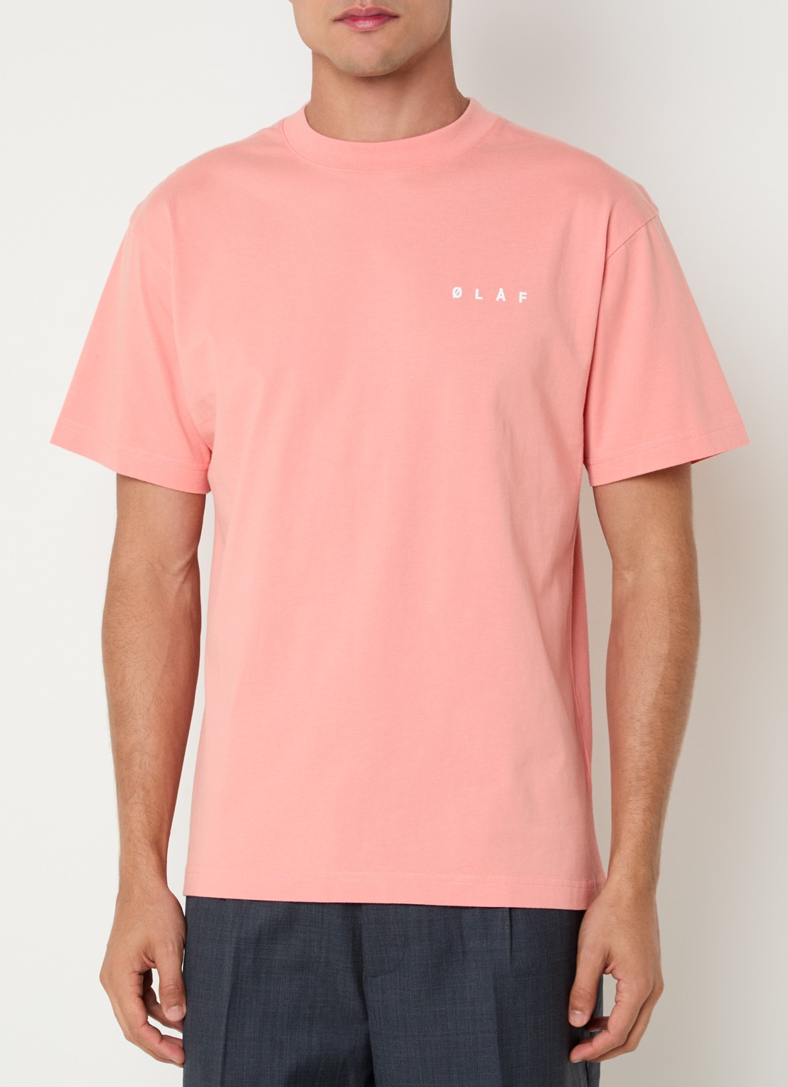 OLAF Brushstroke T-shirt met logo- en backprint - achterkant 4 koraal