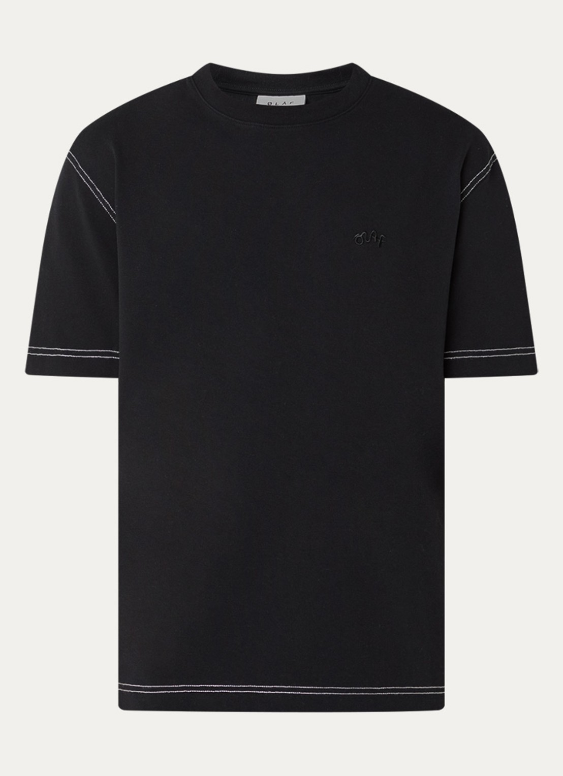 OLAF Contrast T-shirt met logoborduring - voorkant 3 zwart