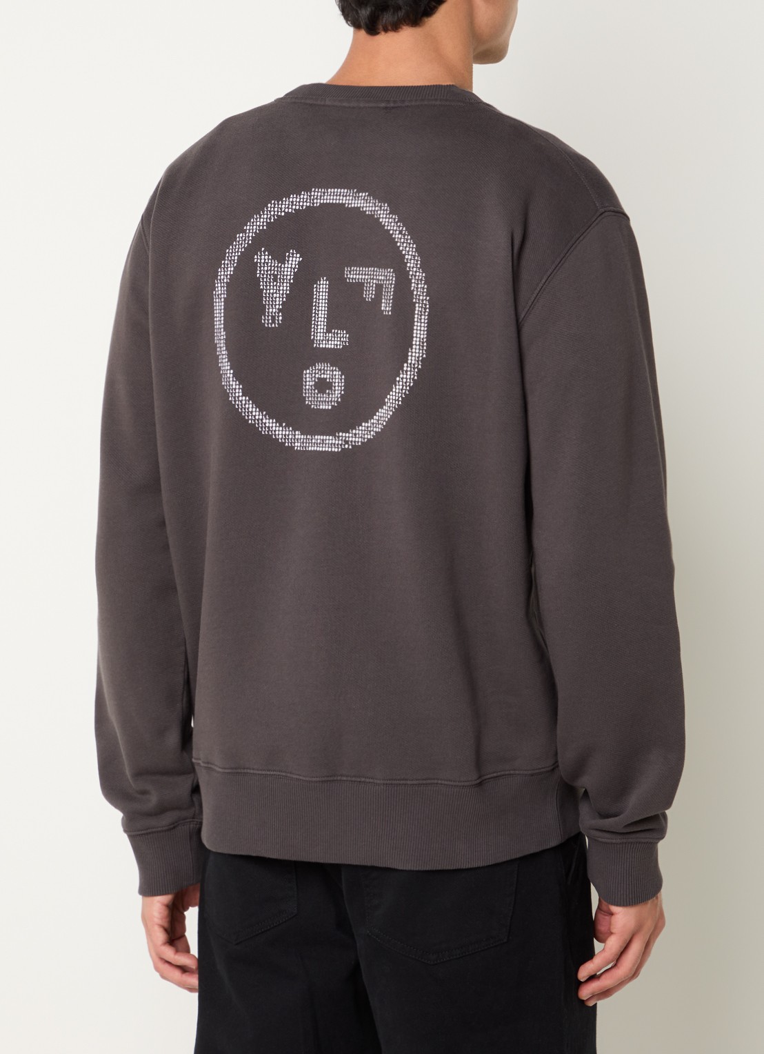 OLAF Crafted Face sweater met logo- en backprint - detail antraciet