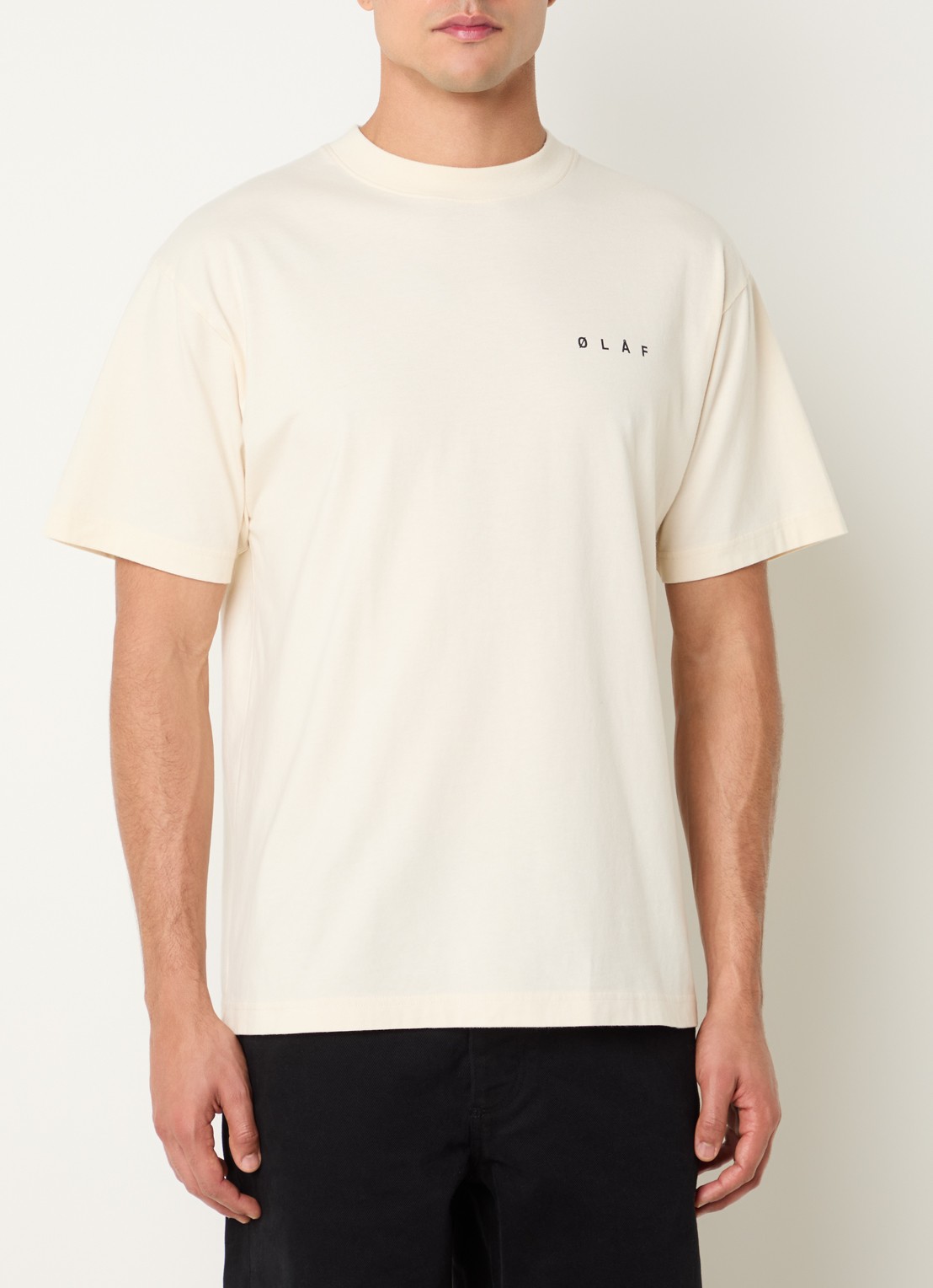 OLAF Crafted Face T-shirt met logo en backprint - achterkant gebroken wit