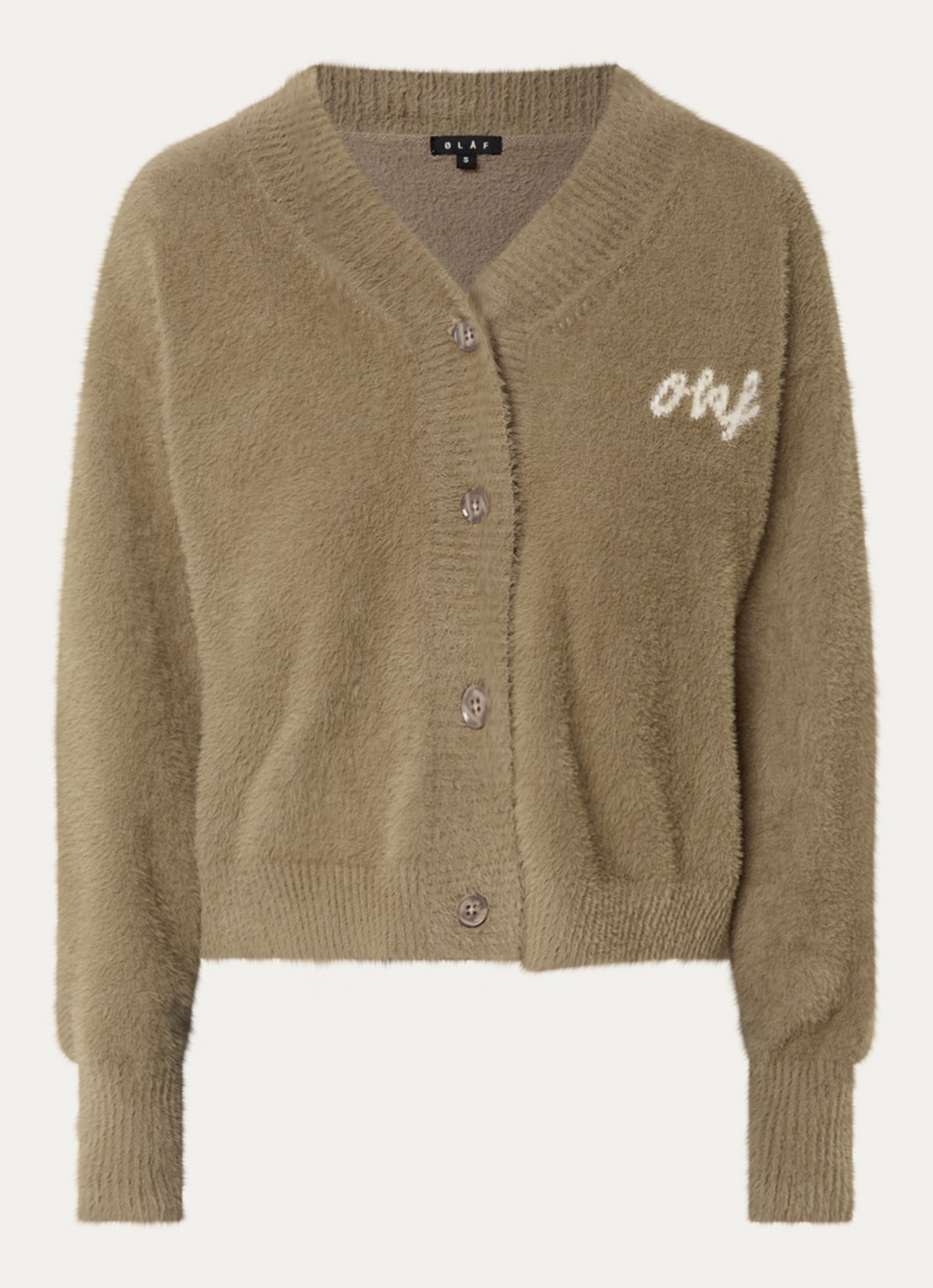 OLAF Fijngebreid vest met logo - voorkant 2 zand