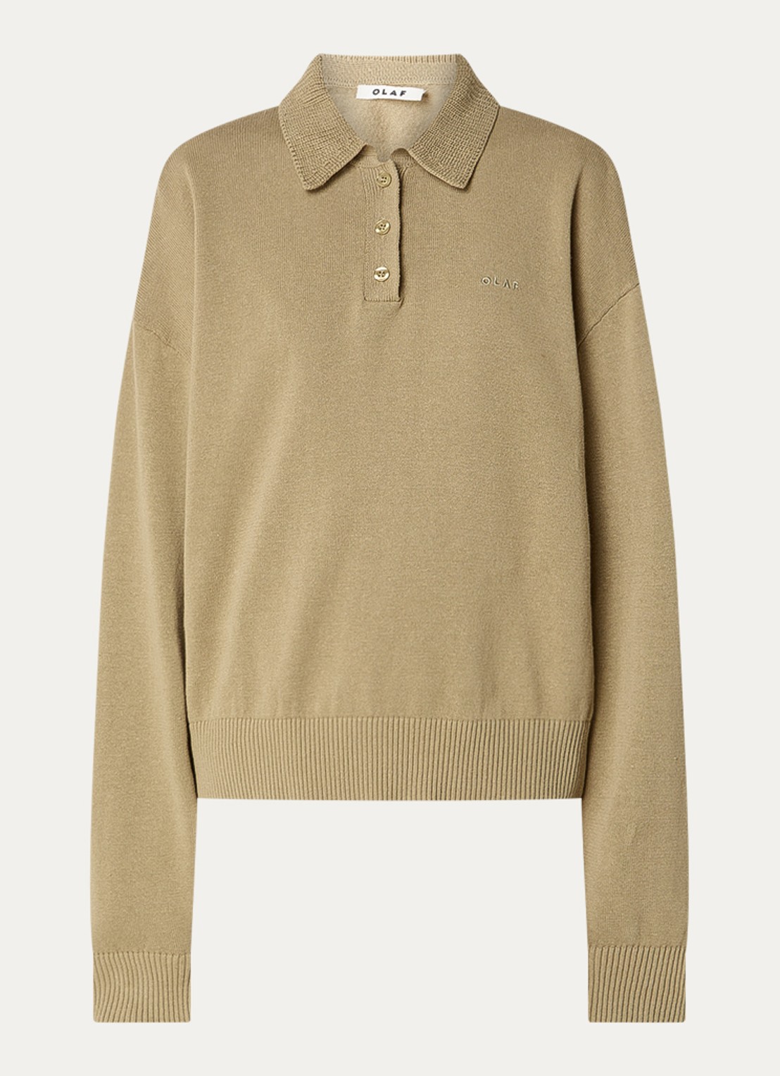 OLAF Grofgebreide polo in linnenblend met logoborduring - voorkant beige