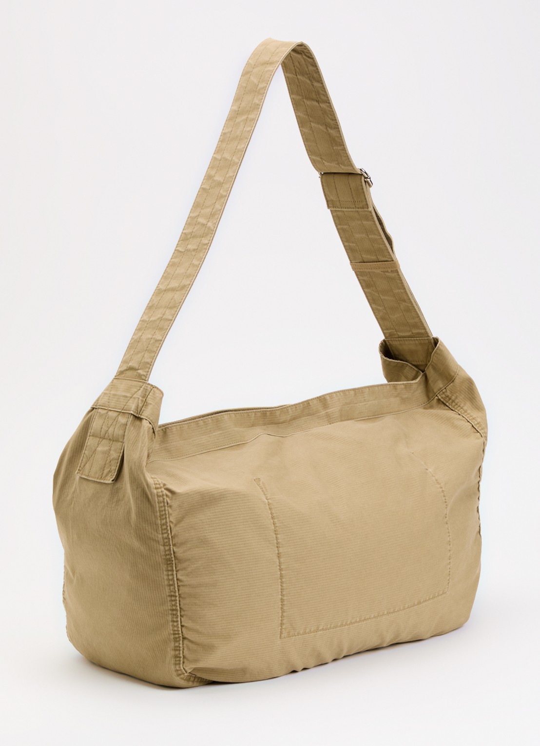 OLAF Herringbone Newspaperbag schoudertas met logo patchwork  - achterkant 2 camel