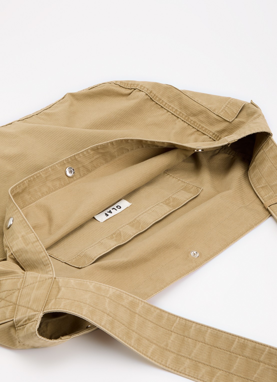 OLAF Herringbone Newspaperbag schoudertas met logo patchwork  - detail 3 camel