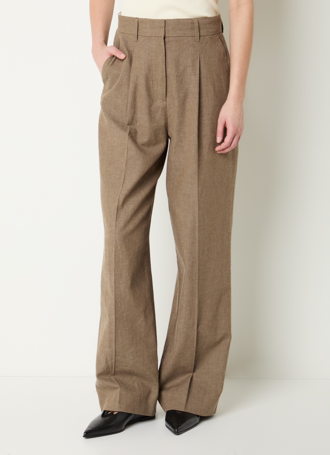 OLAF High waist loose fit pantalon in linnenblend met steekzakken - detail 2 zand
