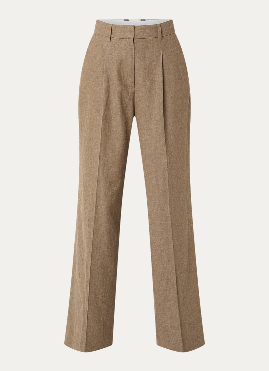 OLAF High waist loose fit pantalon in linnenblend met steekzakken - voorkant 3 zand