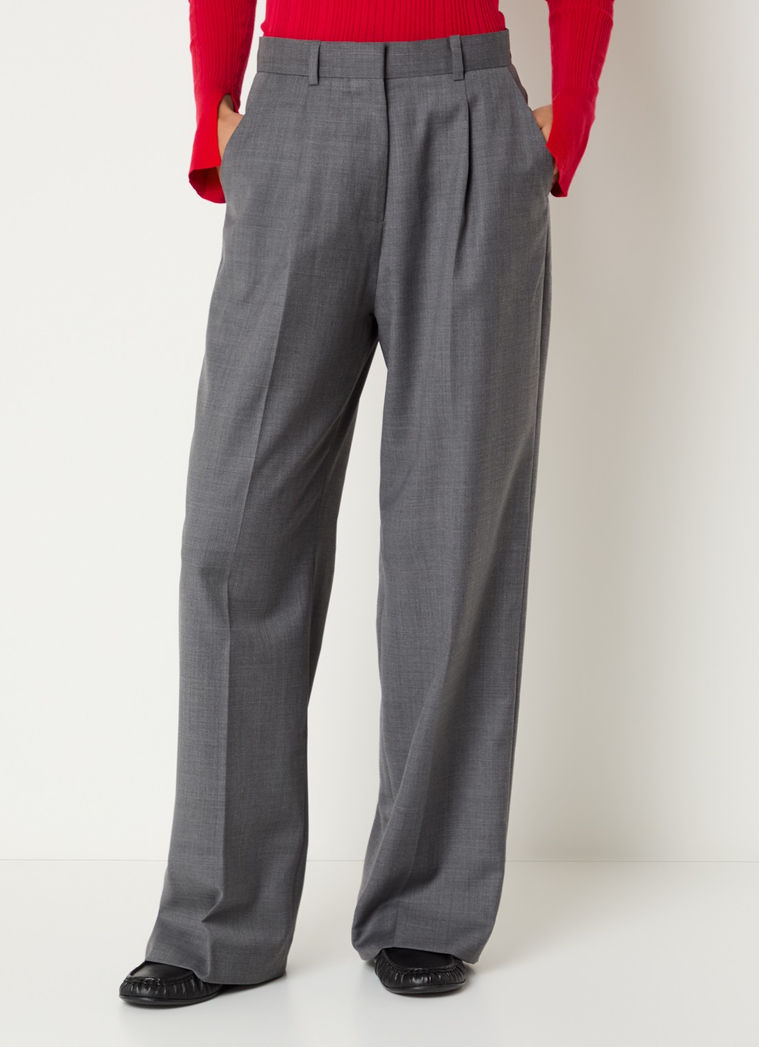 OLAF High waist loose fit pantalon in wolblend - detail 2 donkergrijs