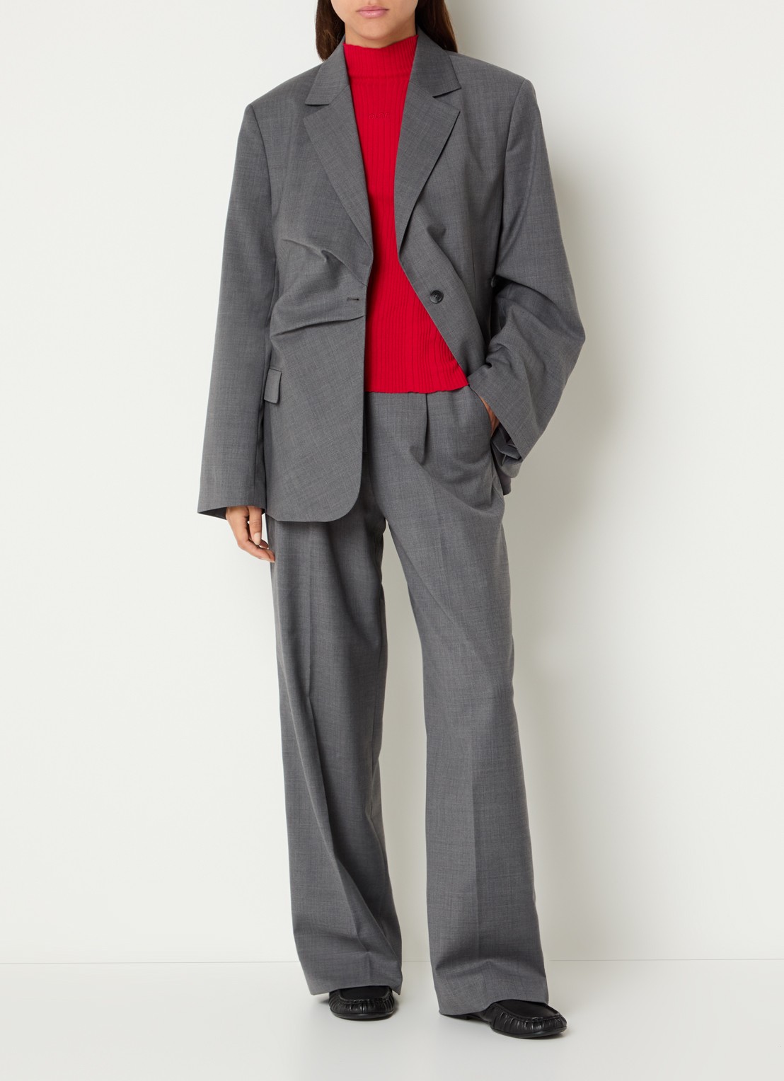 OLAF High waist loose fit pantalon in wolblend - voorkant 4 donkergrijs