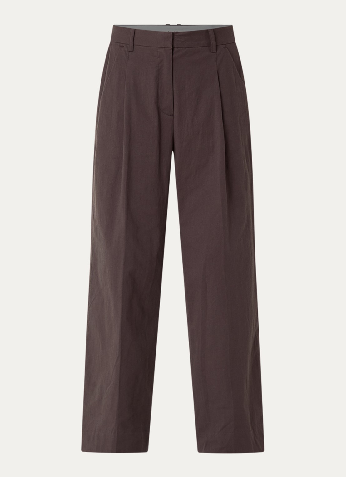 OLAF High waist straight fit pantalon met steekzakken - voorkant bruin