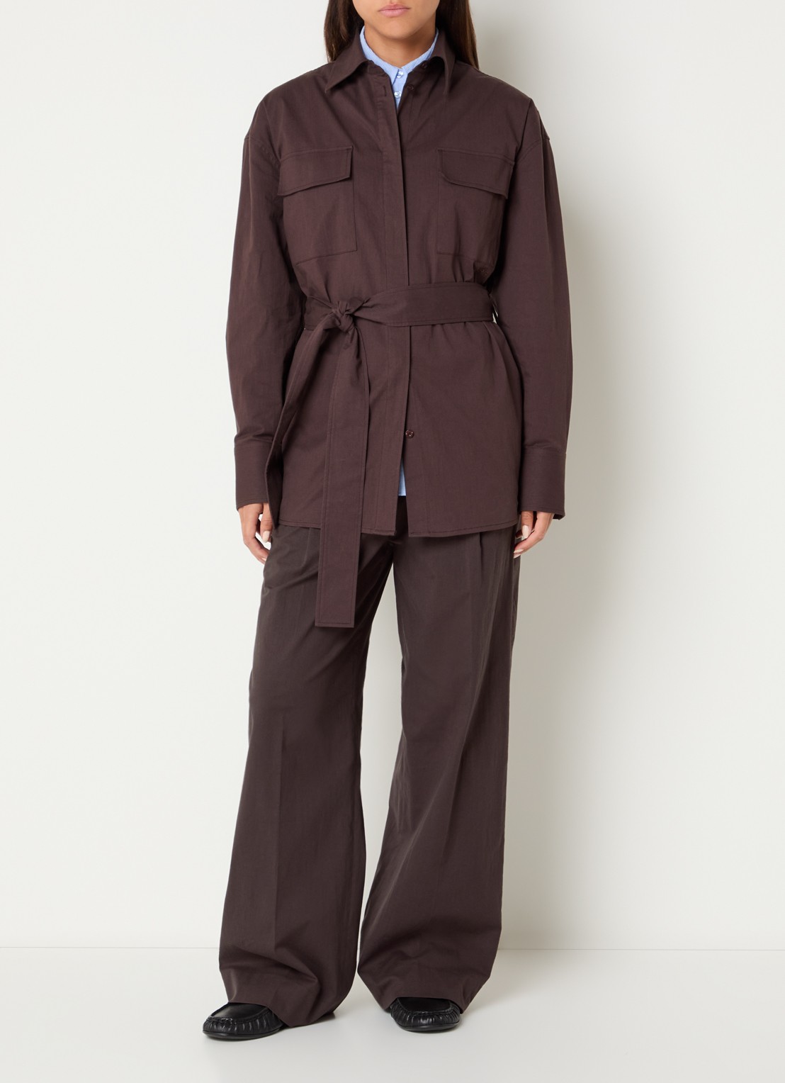 OLAF High waist straight fit pantalon met steekzakken - voorkant 2 bruin