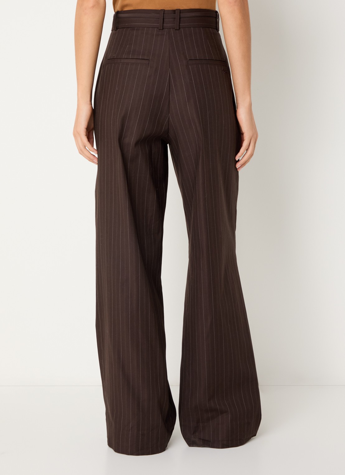 OLAF High waist wide fit pantalon met streepprint - achterkant donkerbruin