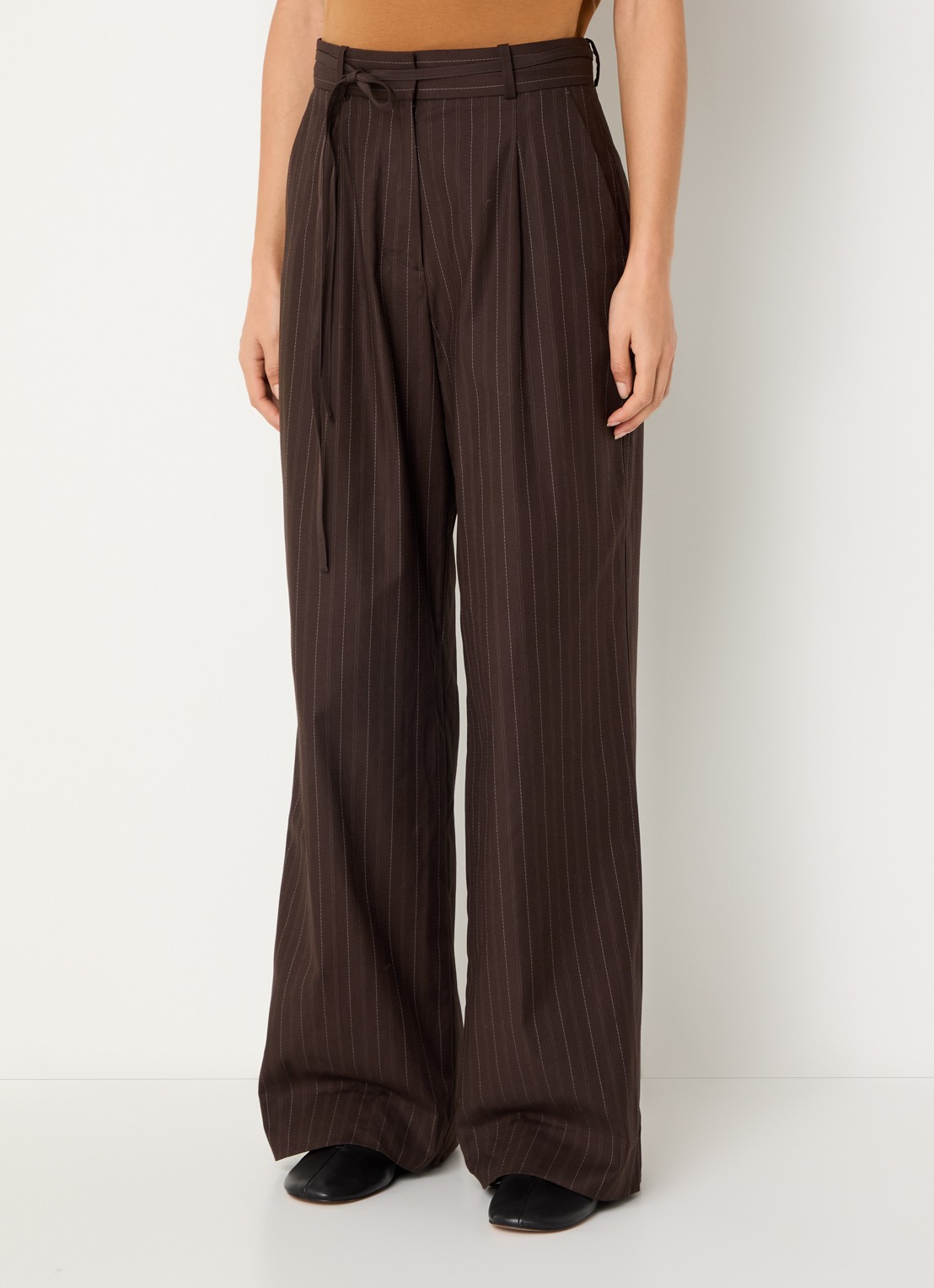 OLAF High waist wide fit pantalon met streepprint - detail 2 donkerbruin