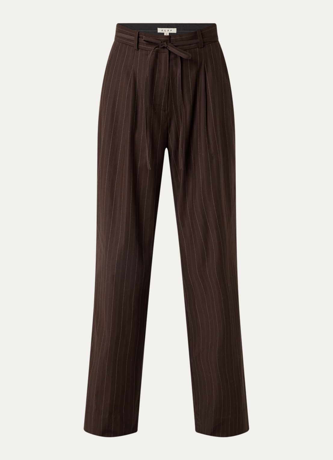 OLAF High waist wide fit pantalon met streepprint - voorkant 3 donkerbruin