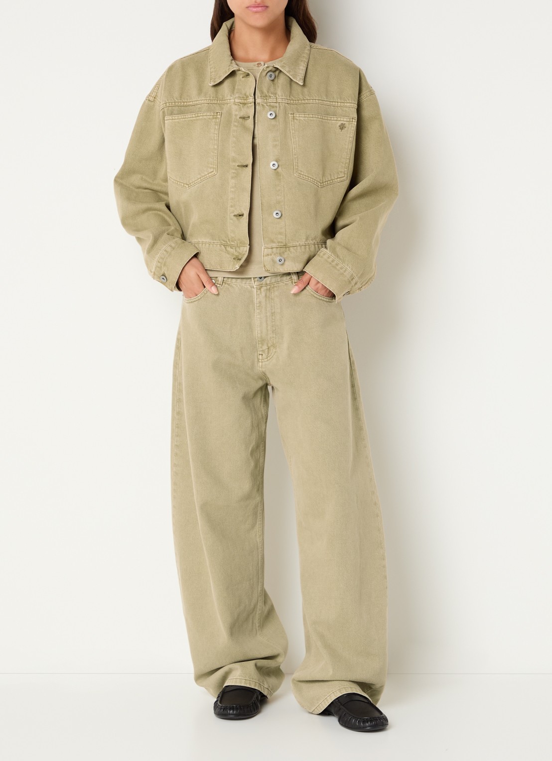 OLAF High waist wide leg jeans met gekleurde wassing - voorkant 5 beige