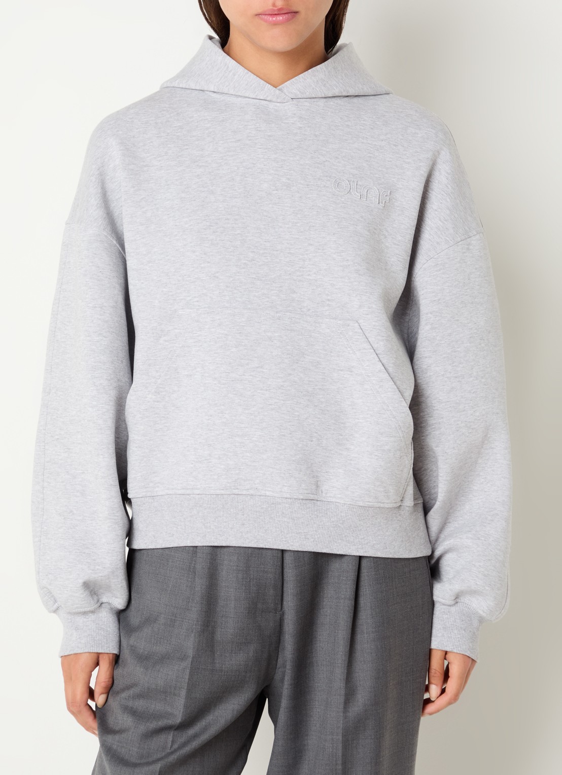OLAF Hoodie met logo - detail grijsmele
