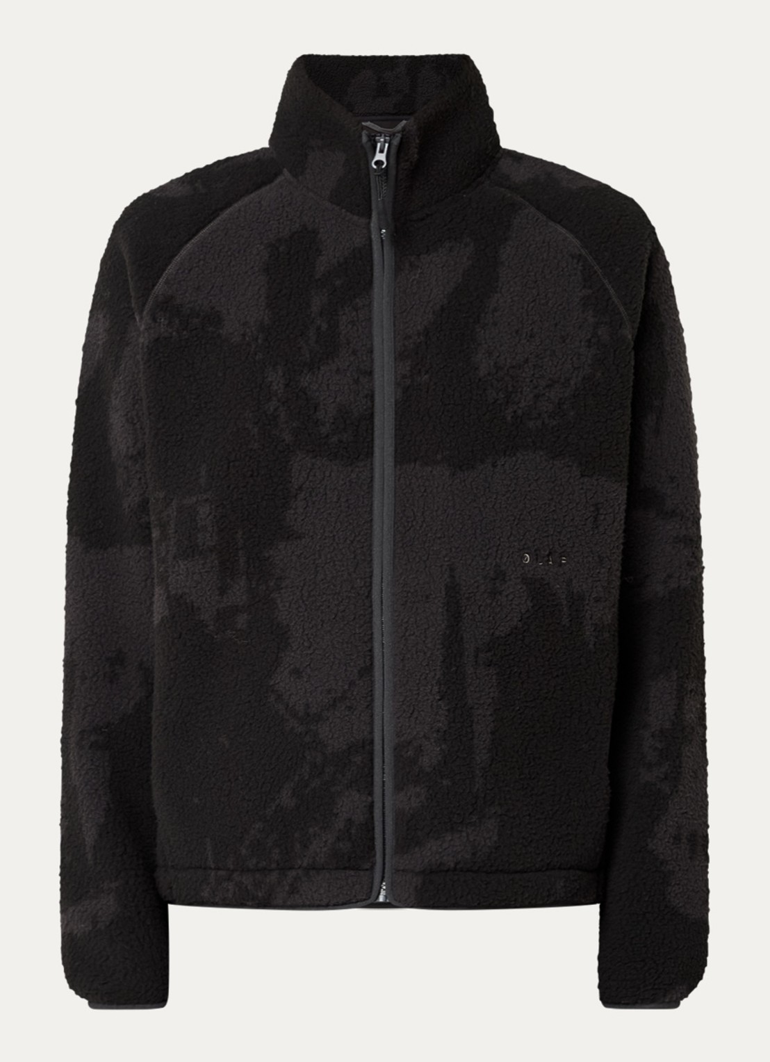 OLAF Jack van fleece met steekzakken en print - voorkant 2 zwart