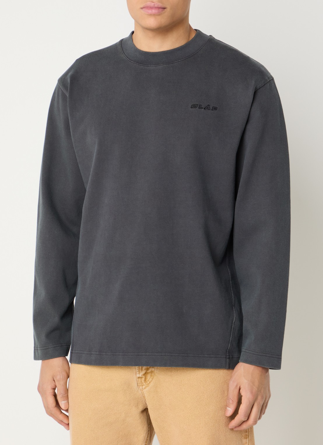 OLAF Longsleeve met logo en verwassen afwerking - detail antraciet