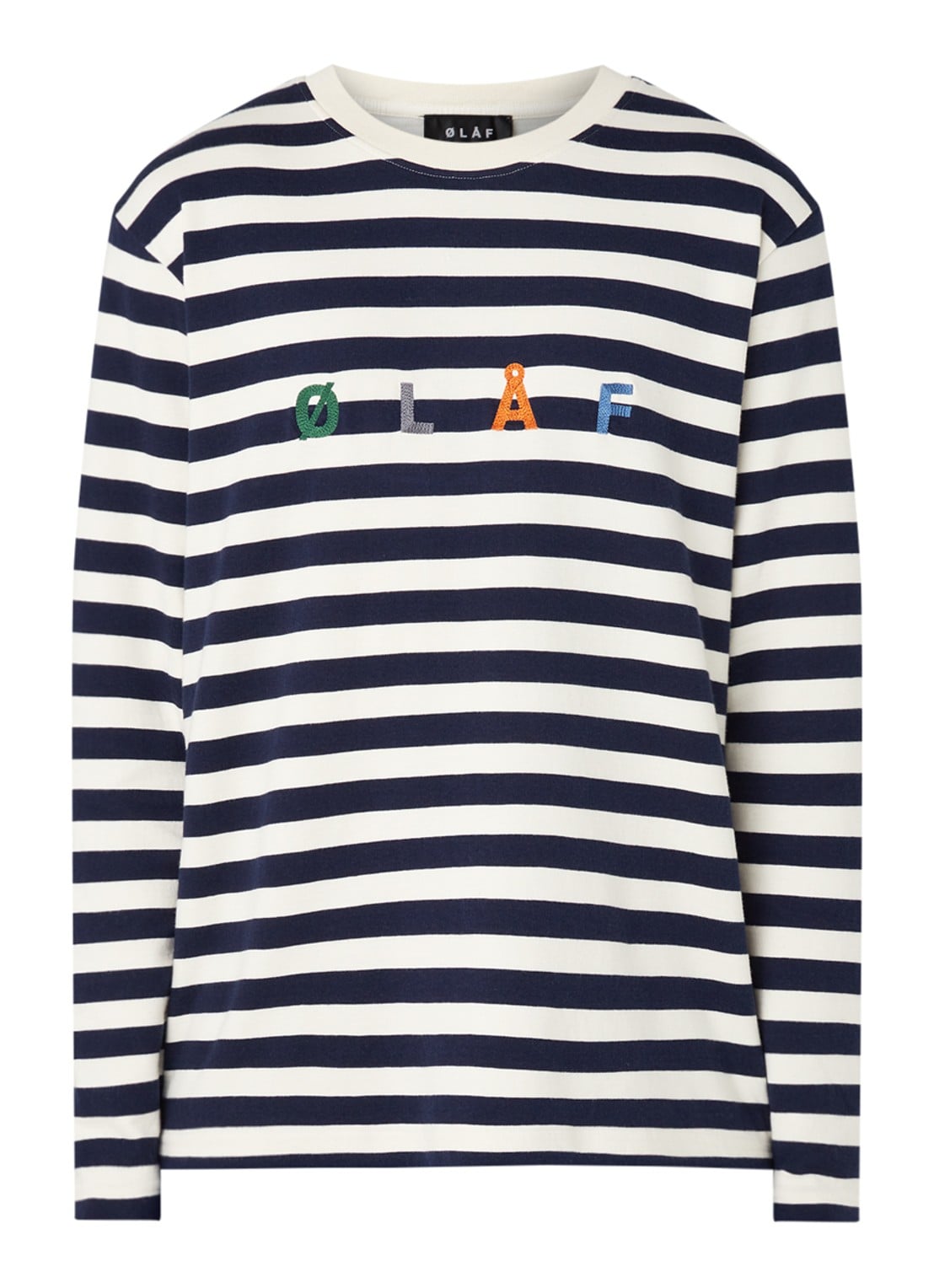 OLAF Longsleeve met streepprint en logoborduring - voorkant wit