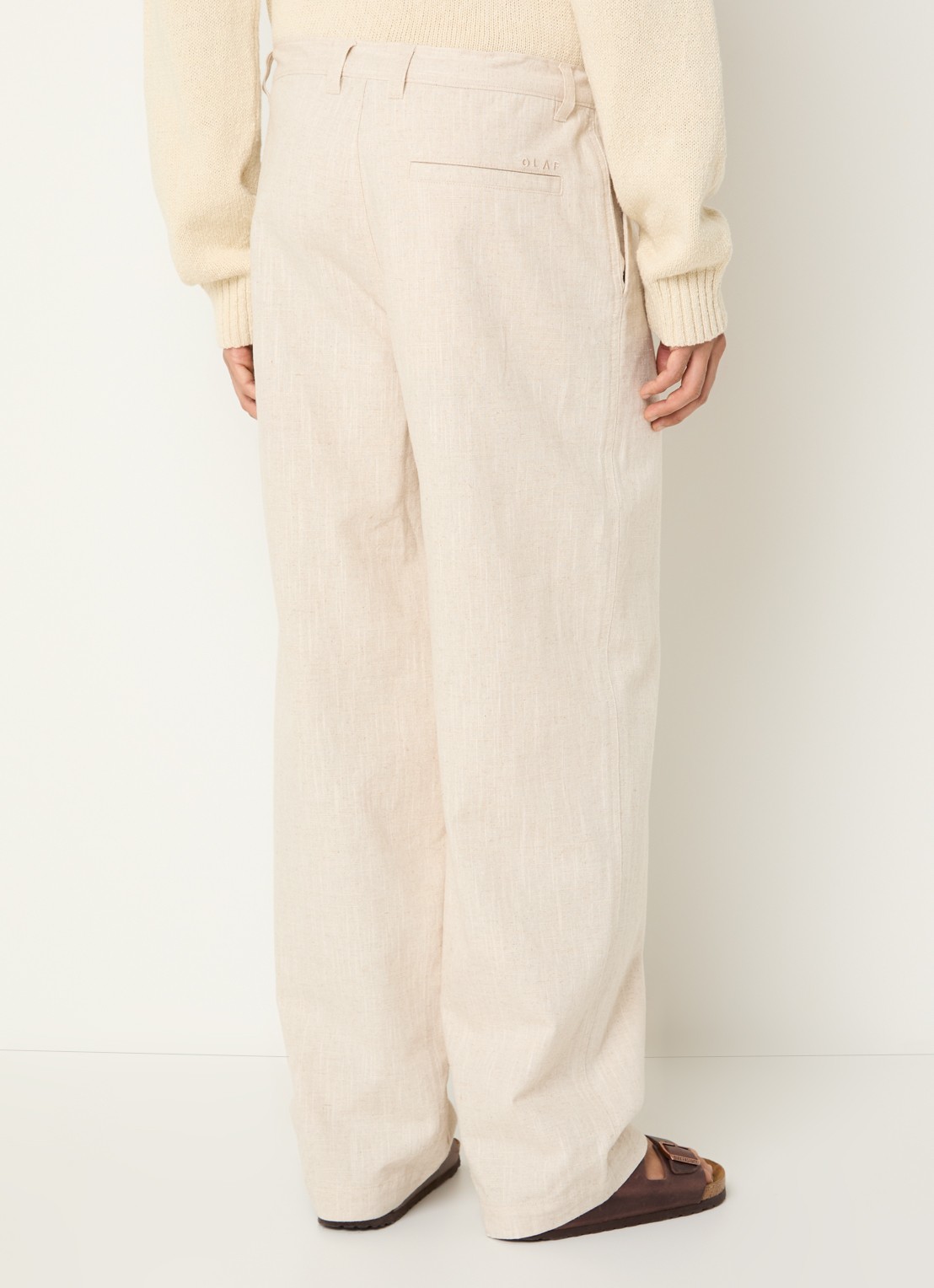 OLAF Loose fit pantalon in linnenblend met paspelzakken - achterkant naturel