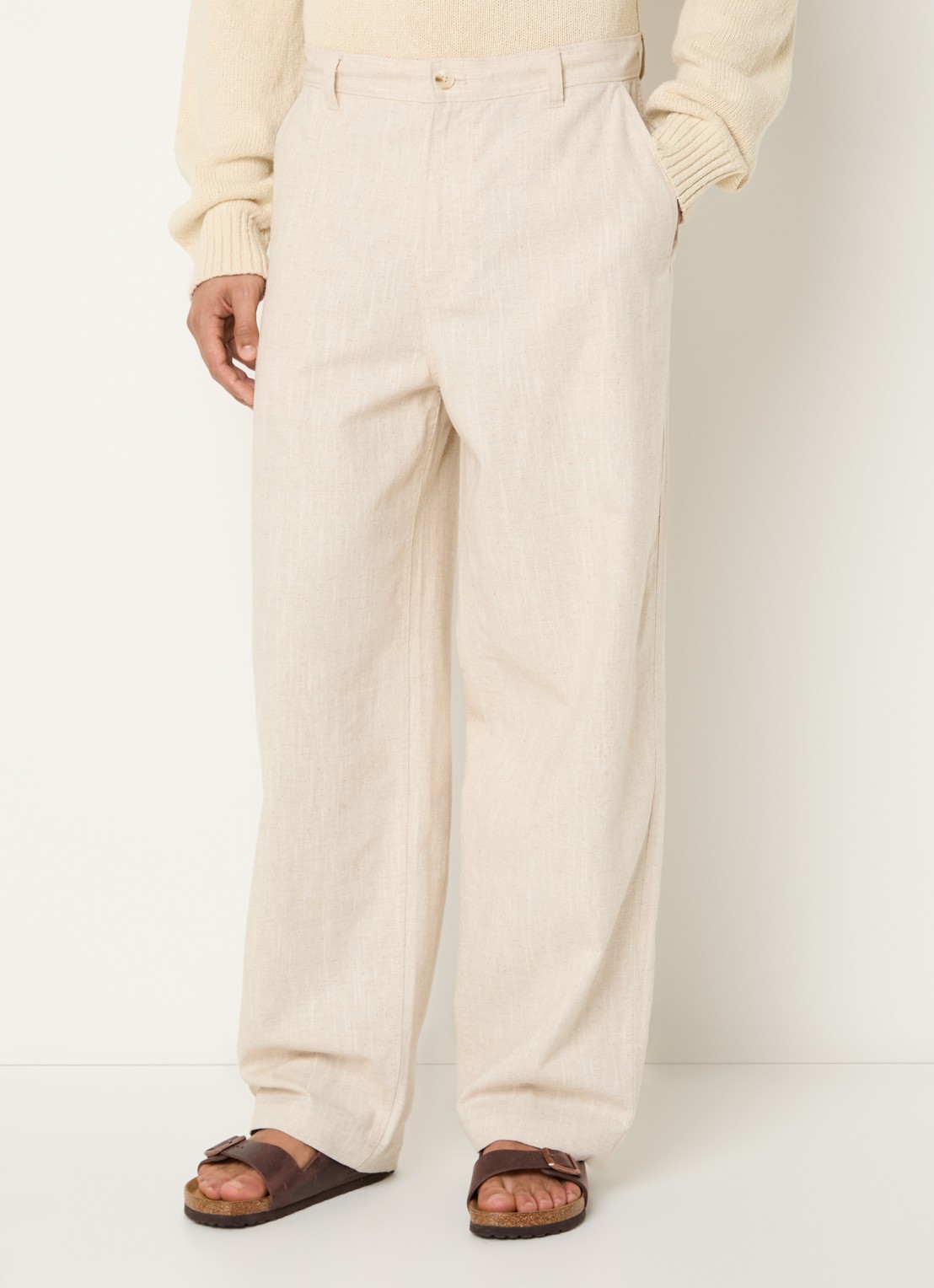 OLAF Loose fit pantalon in linnenblend met paspelzakken - detail 2 naturel