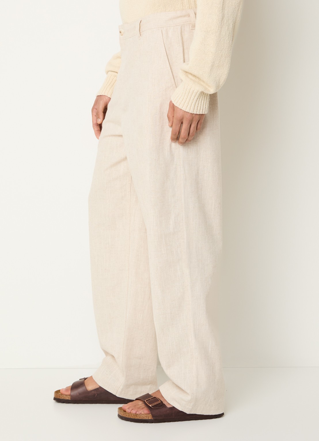 OLAF Loose fit pantalon in linnenblend met paspelzakken - detail 3 naturel