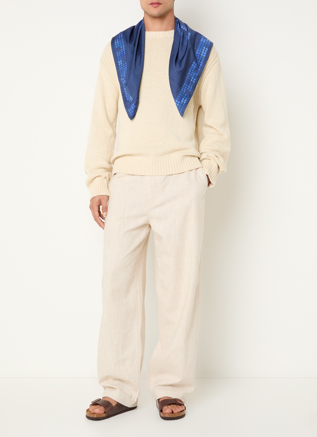 OLAF Loose fit pantalon in linnenblend met paspelzakken - voorkant 5 naturel