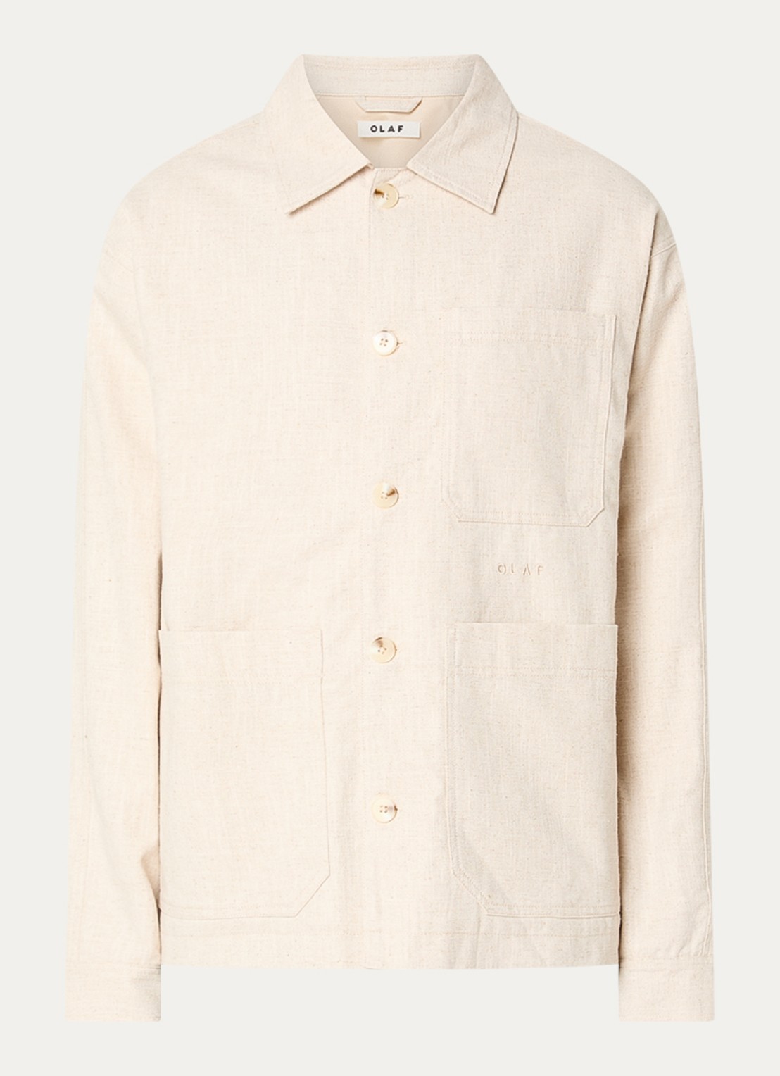 OLAF Overshirt in linnenblend met borstzak - voorkant creme
