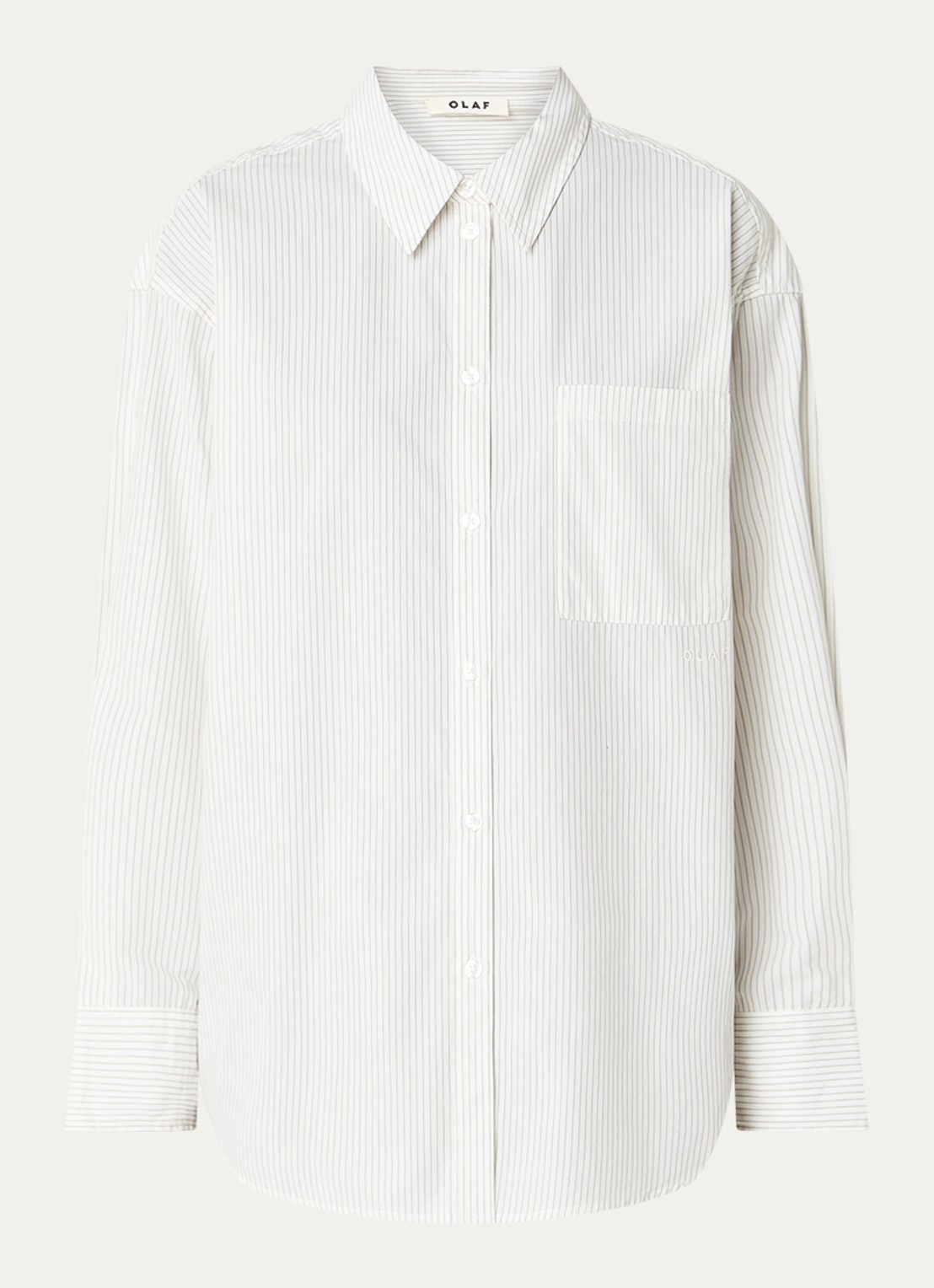 OLAF Oversized blouse met streepprint en borstzak - voorkant beige