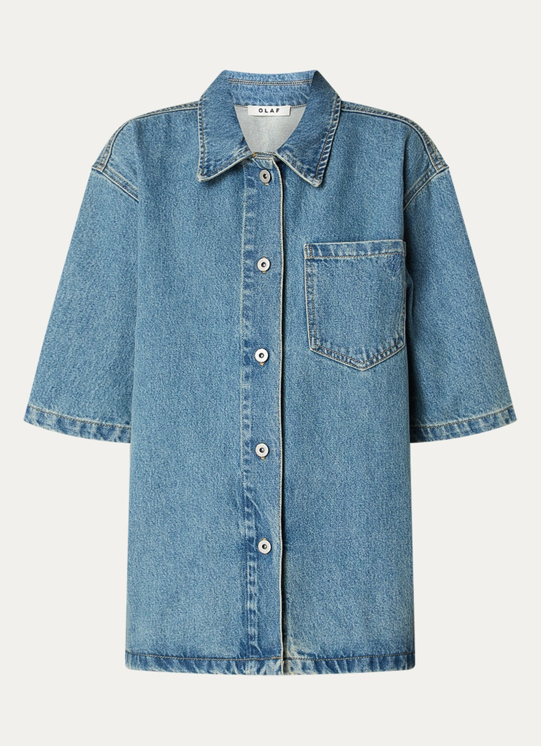 OLAF Oversized spijkerjas met medium wassing en borstzak - voorkant indigo
