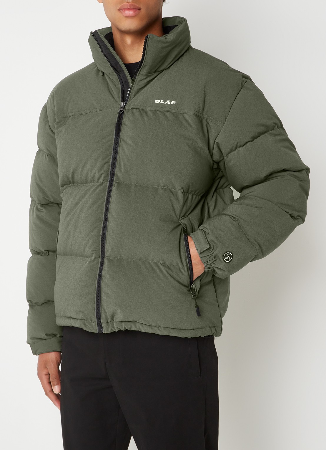 OLAF Puffer jack met donsvulling en opbergbare capuchon - detail groen
