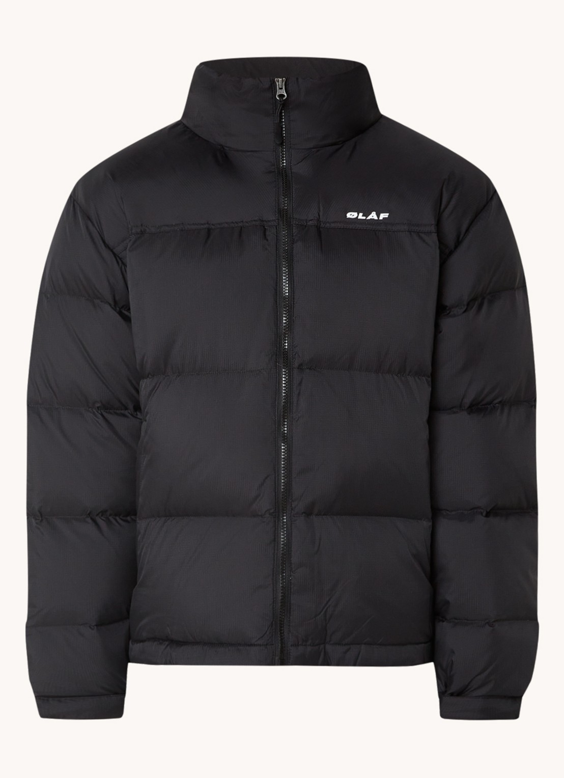 OLAF Puffer jack met donsvulling en opbergbare capuchon - voorkant 4 zwart