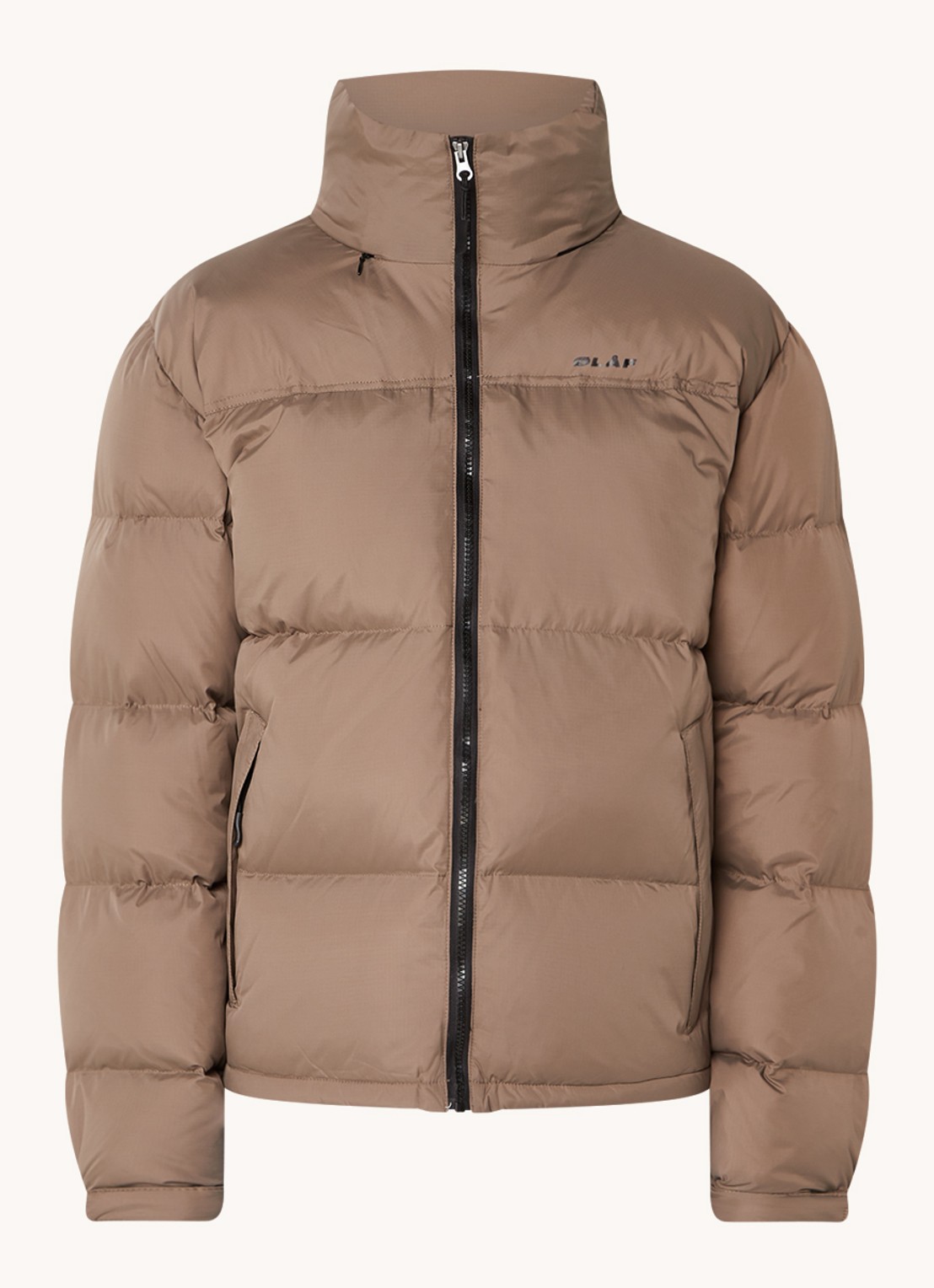 OLAF Puffer jack met donsvulling en opbergbare capuchon - voorkant taupe