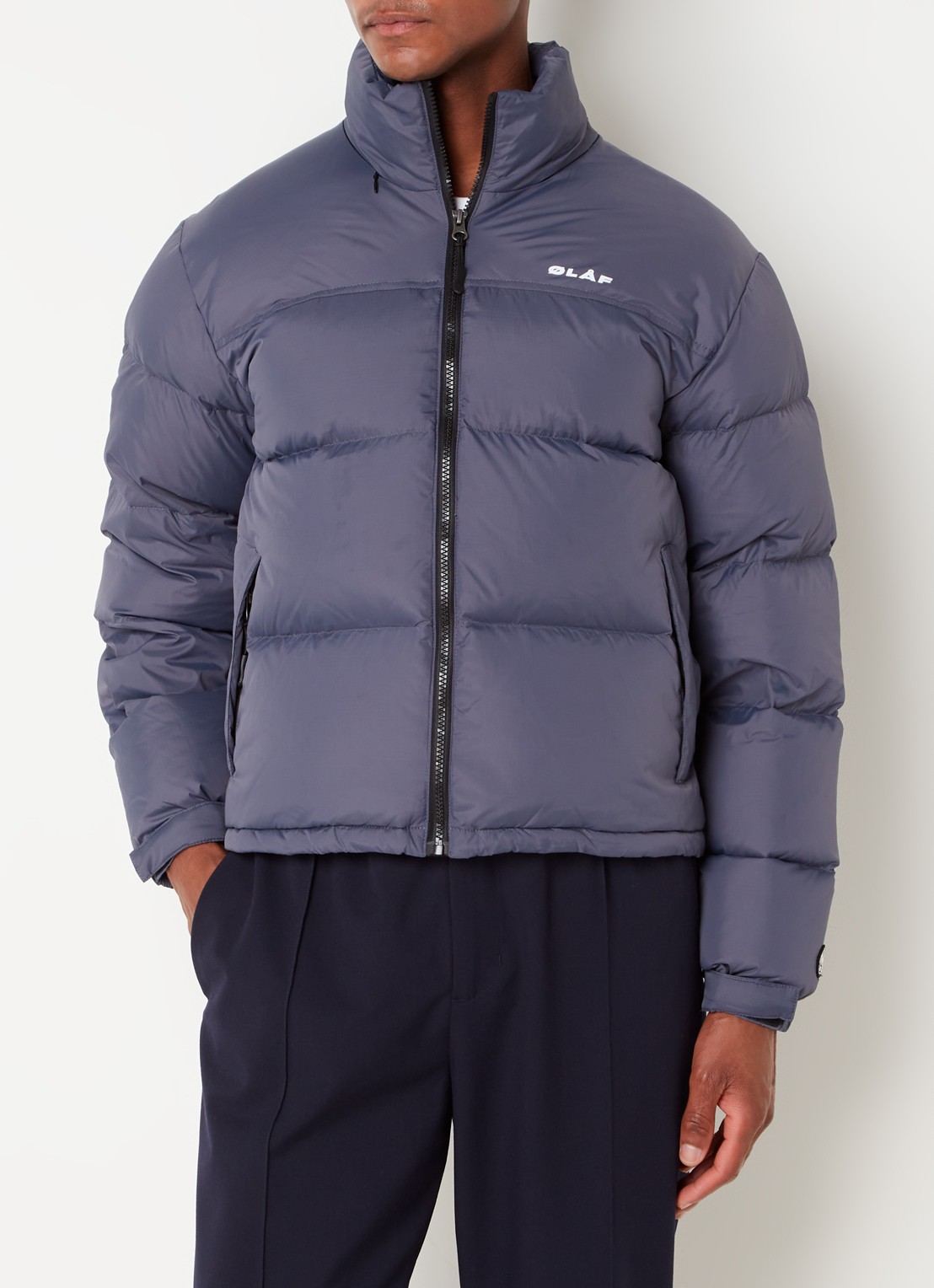 OLAF Puffer jack met donsvulling en opbergbare capuchon - detail staalblauw