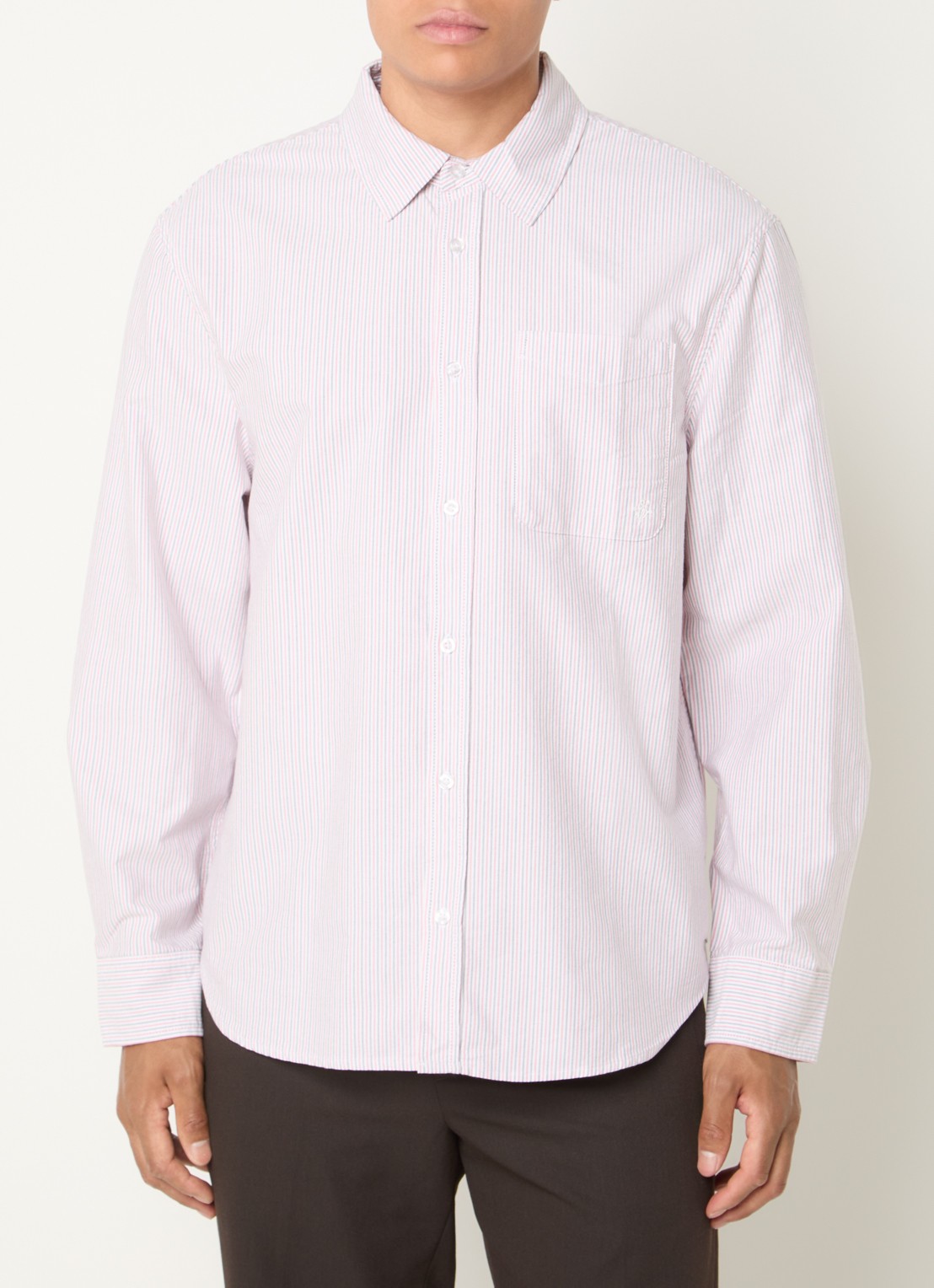 OLAF Regular fit overhemd met streepprint en borstzak - detail rood