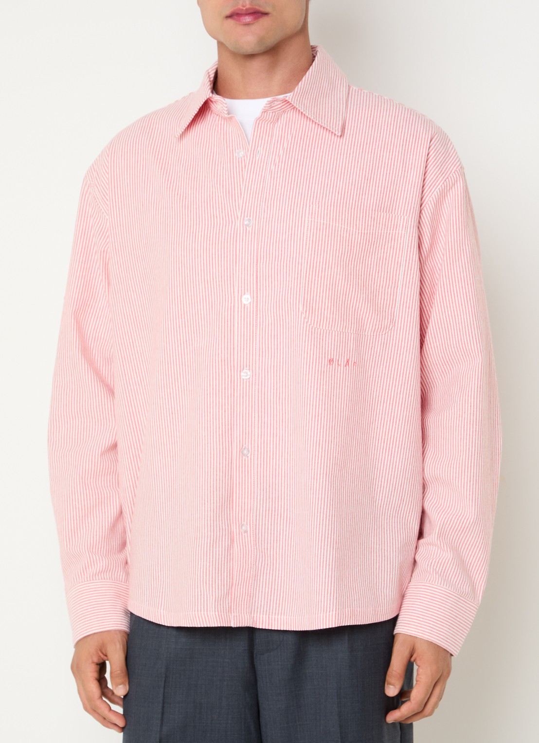 OLAF Regular fit overhemd met streepprint - detail rood