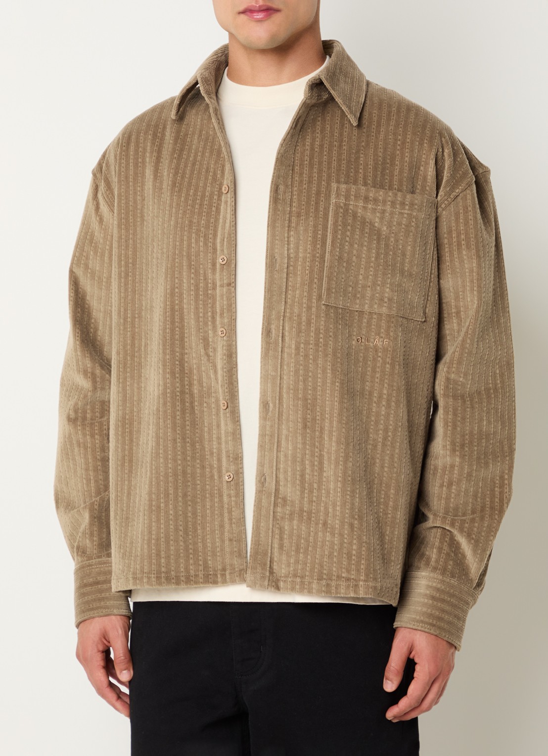 OLAF Regular fit overhemd van corduroy met borstzak - detail 4 khaki