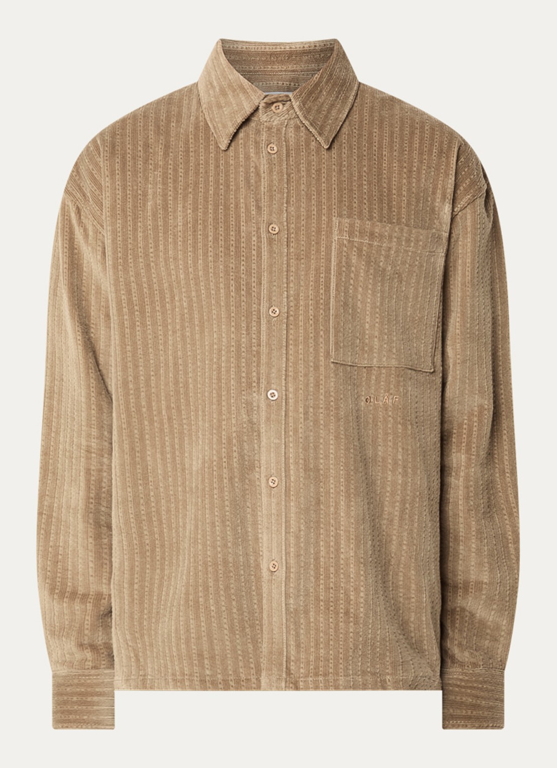 OLAF Regular fit overhemd van corduroy met borstzak - voorkant khaki