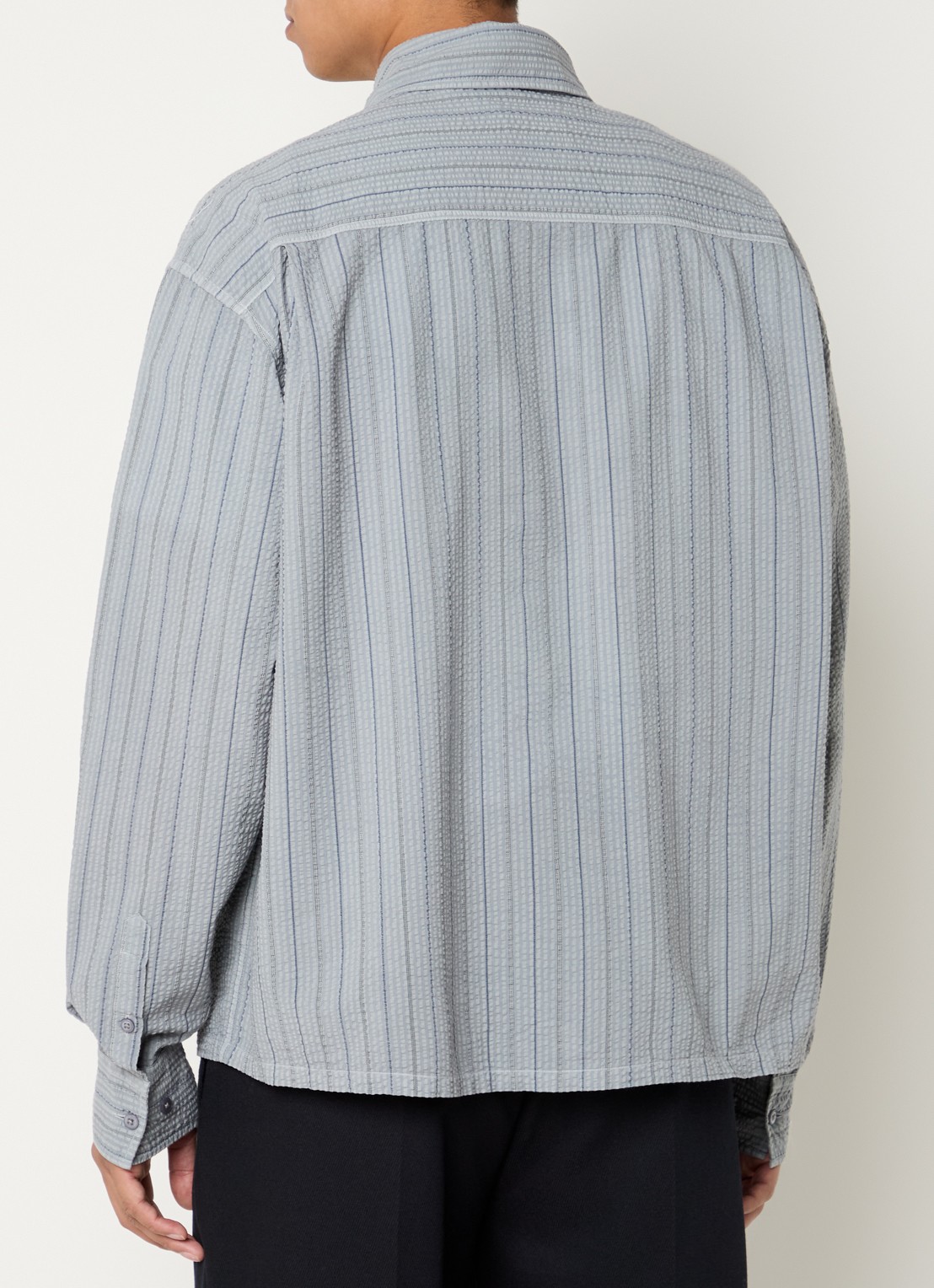 OLAF Regular fit overshirt van crêpe met streepprint - achterkant 3 grijs