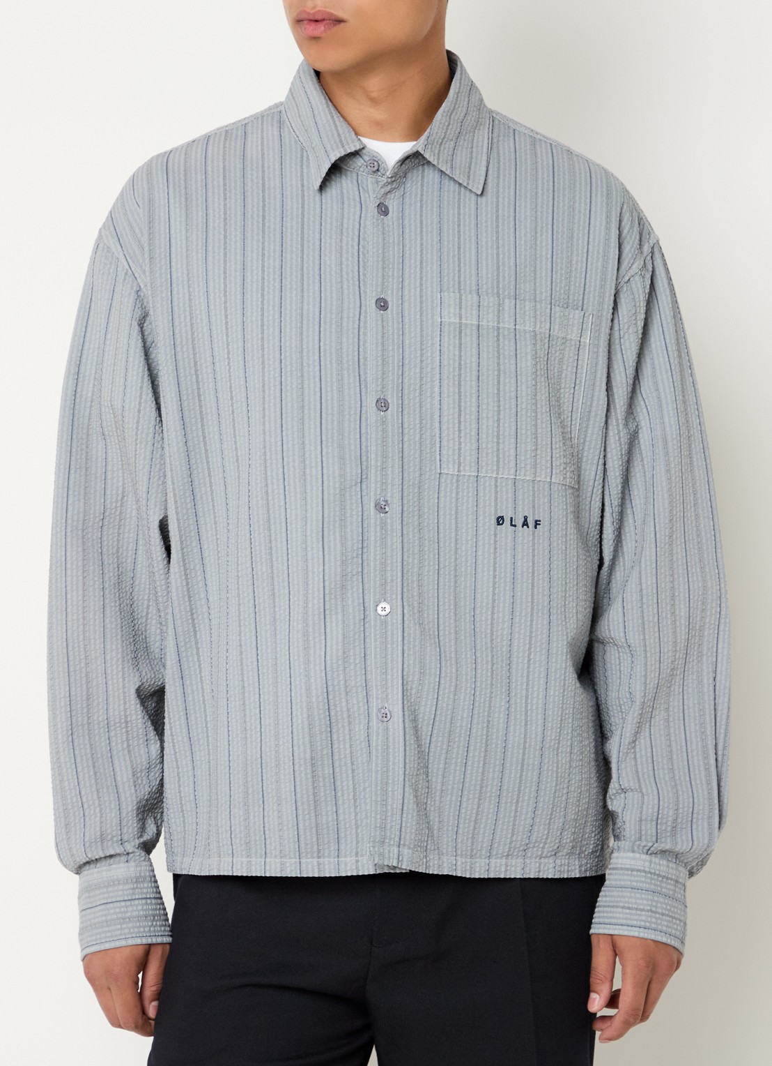 OLAF Regular fit overshirt van crêpe met streepprint - detail 4 grijs