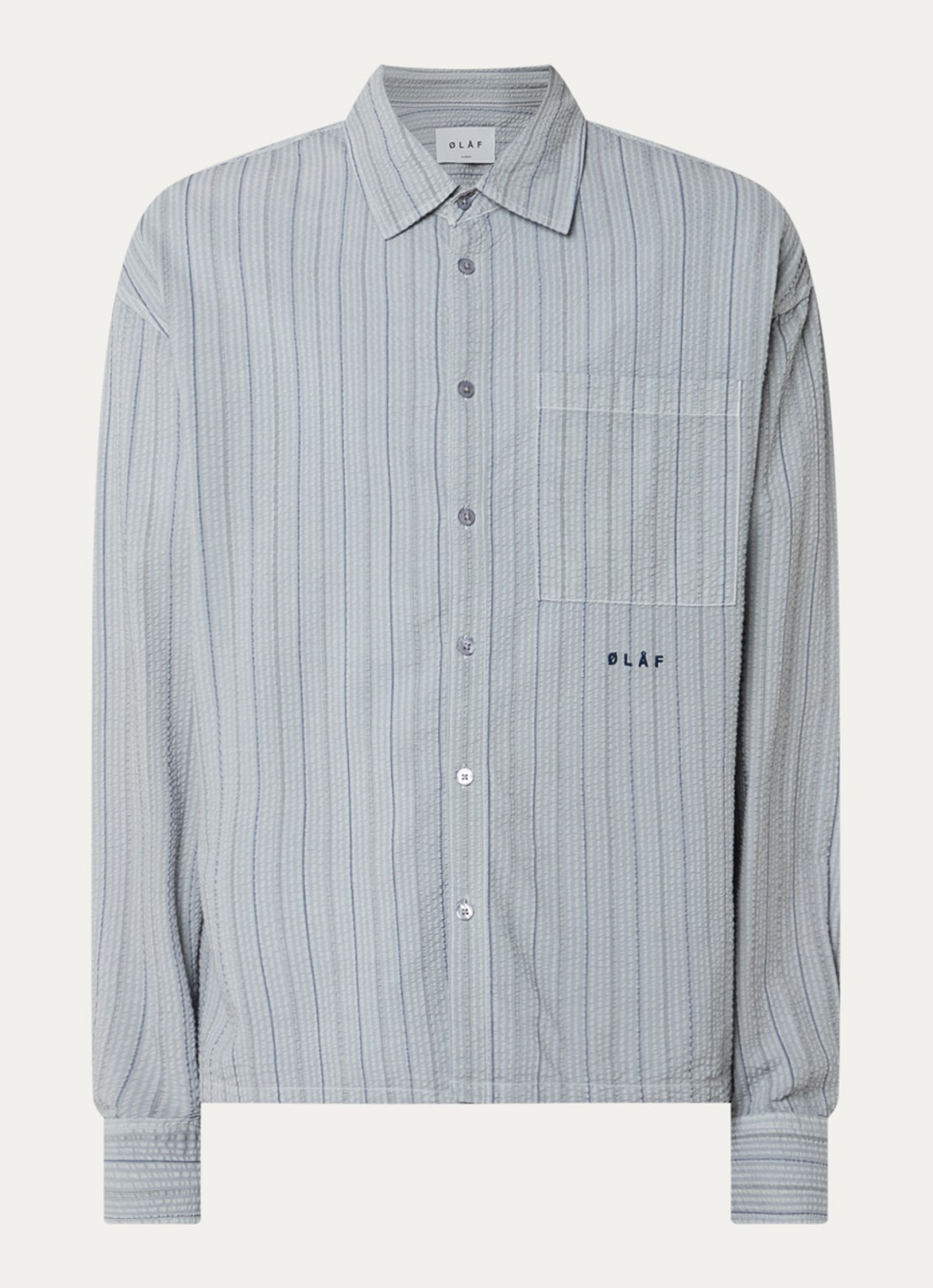 OLAF Regular fit overshirt van crêpe met streepprint - voorkant grijs